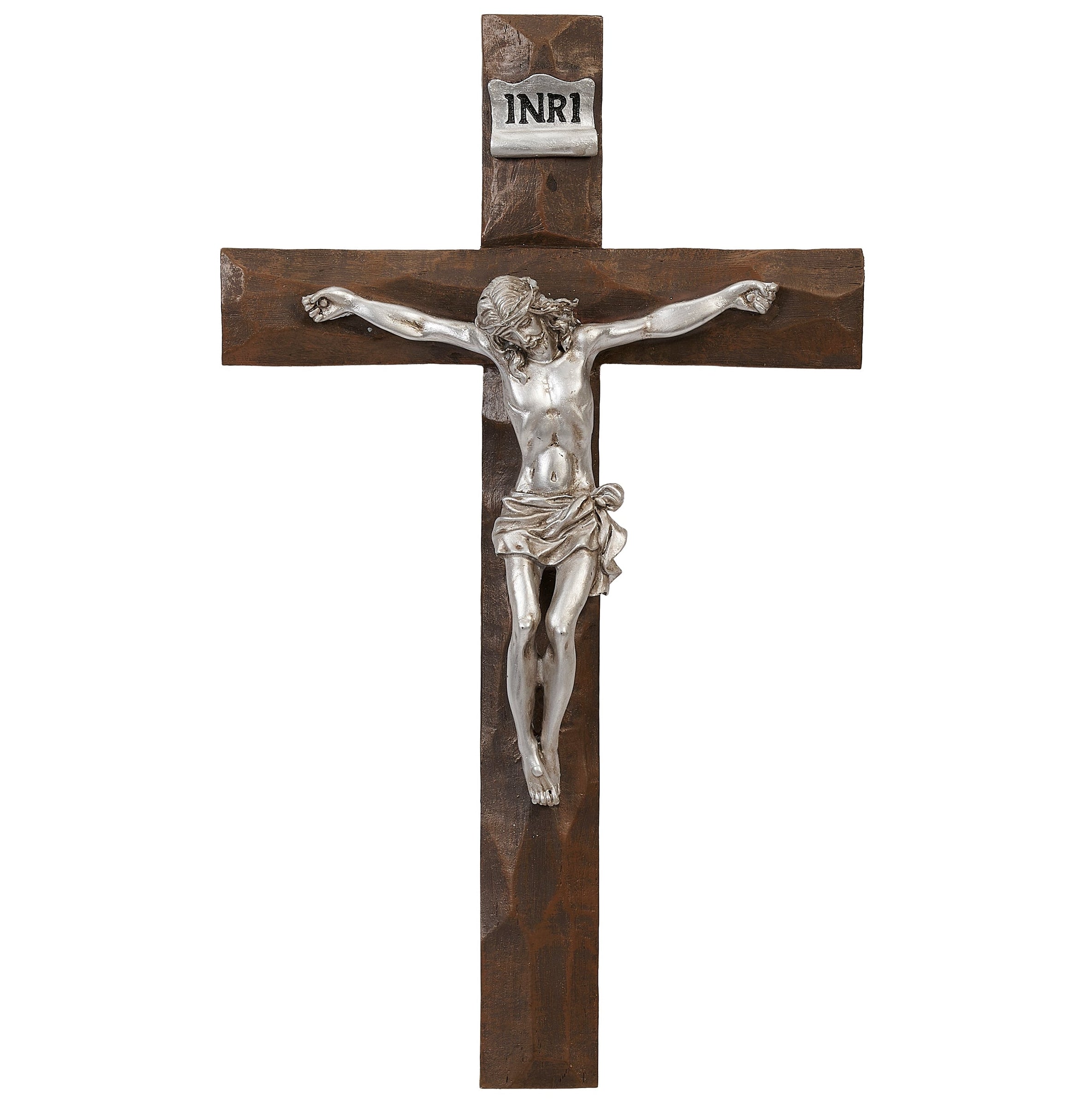 Beveled Wall Crucifix with Silver Corpus