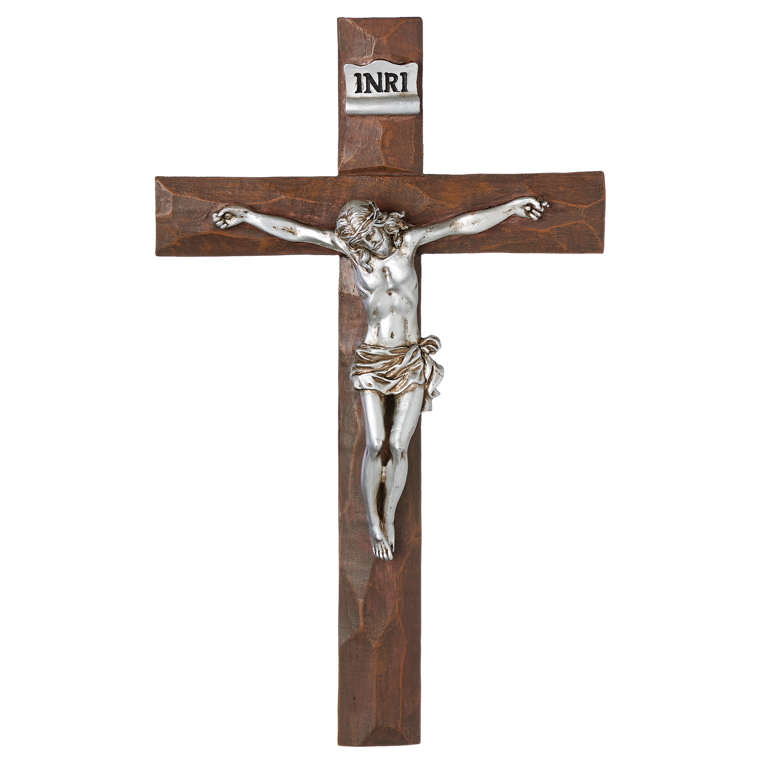 Beveled Wall Crucifix with Silver Corpus