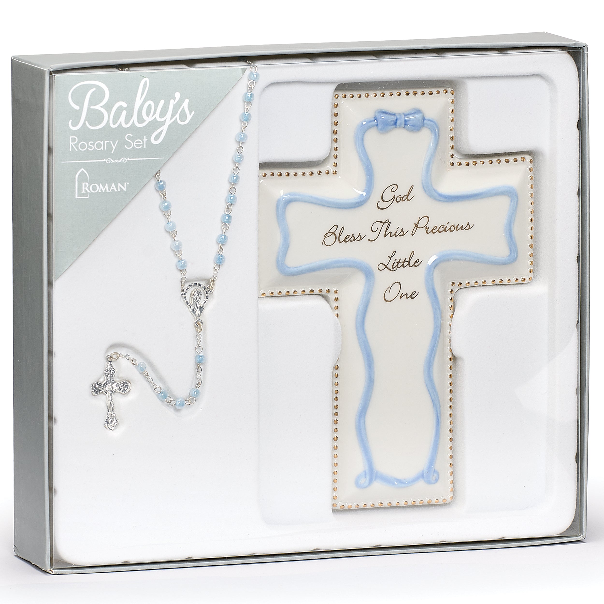 "God Bless This Precious Little One" Cross & Rosary Keepsake Set