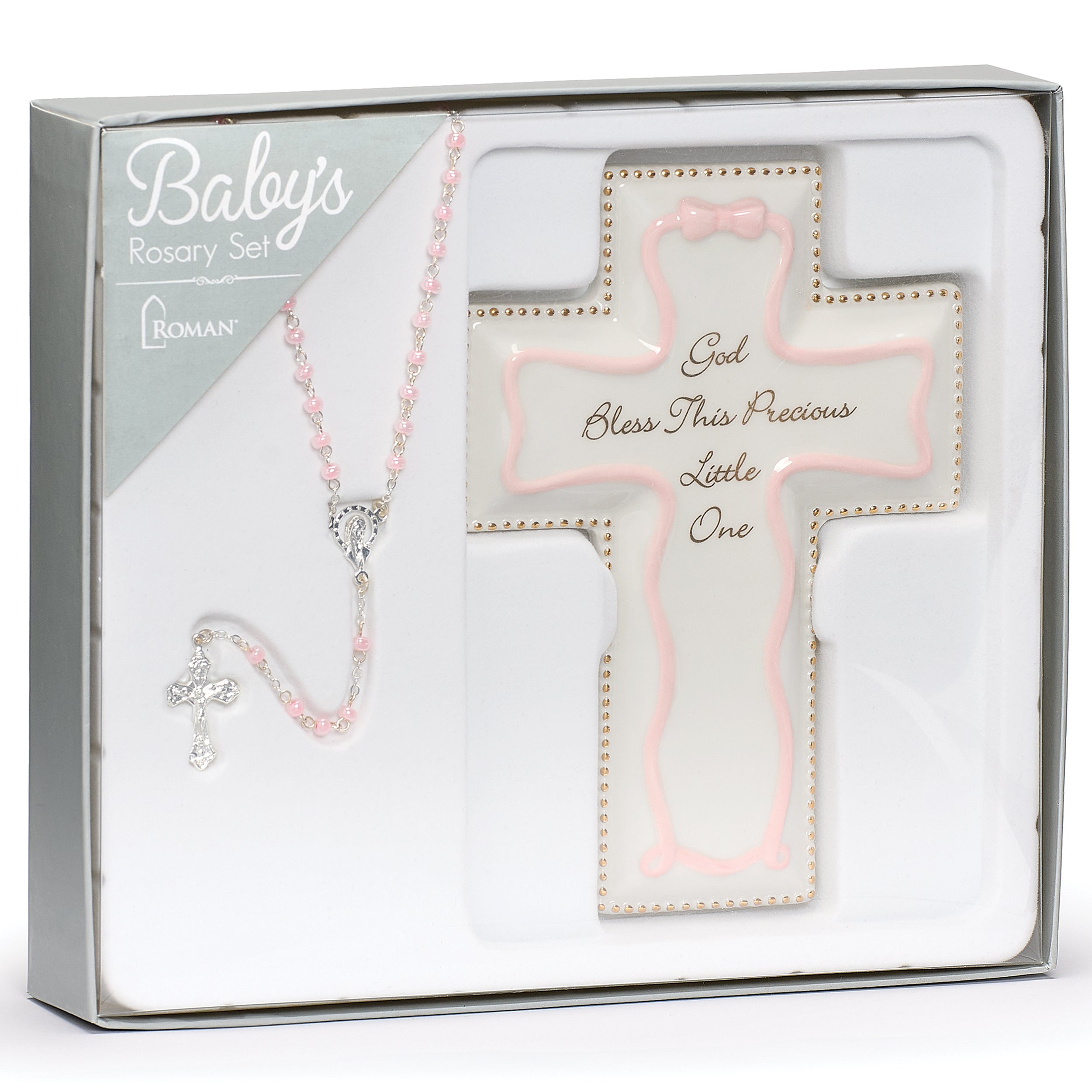 "God Bless This Precious Little One" Cross & Rosary Keepsake Set