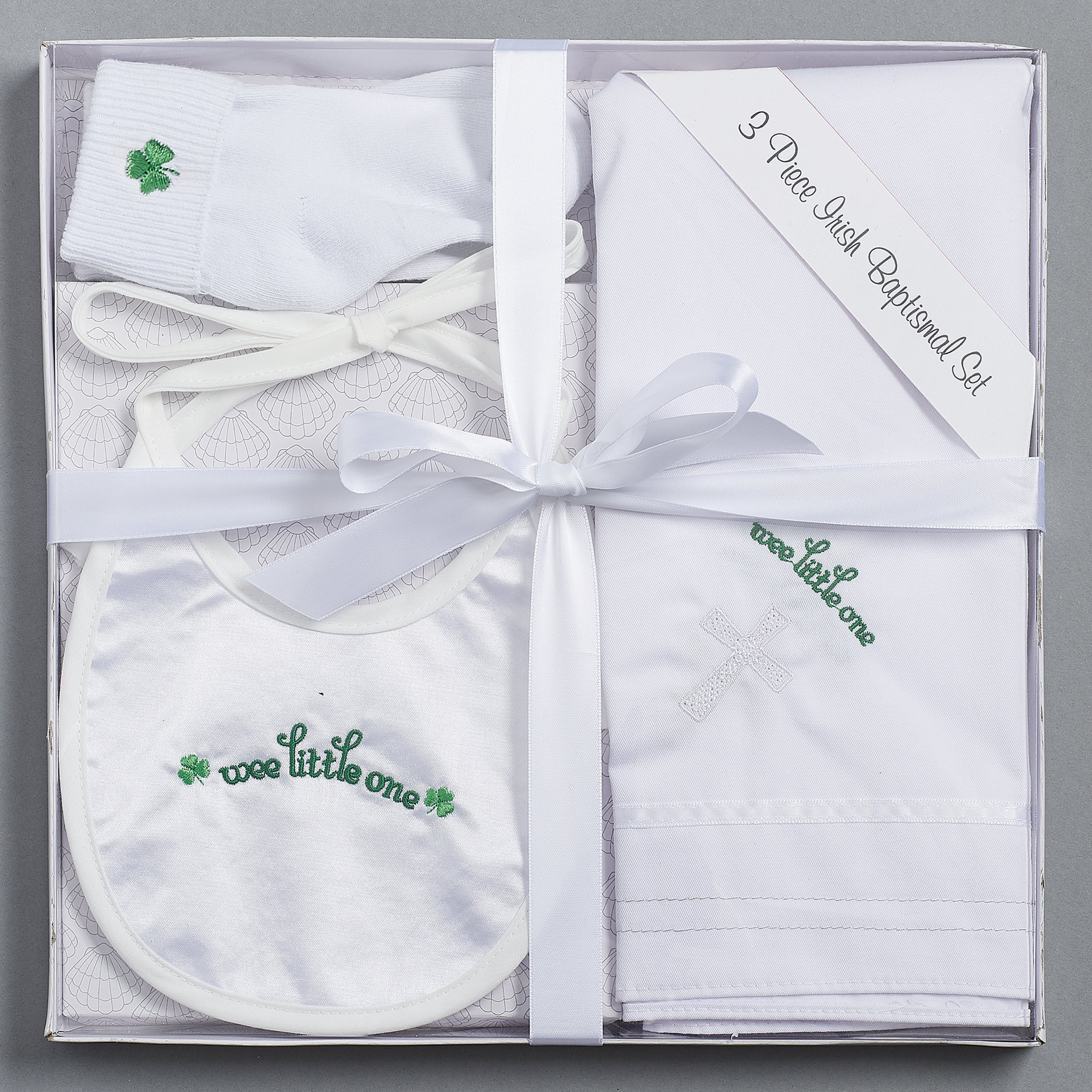 Irish Baptism 3-PC Gift Set with Shamrock Embroidery
