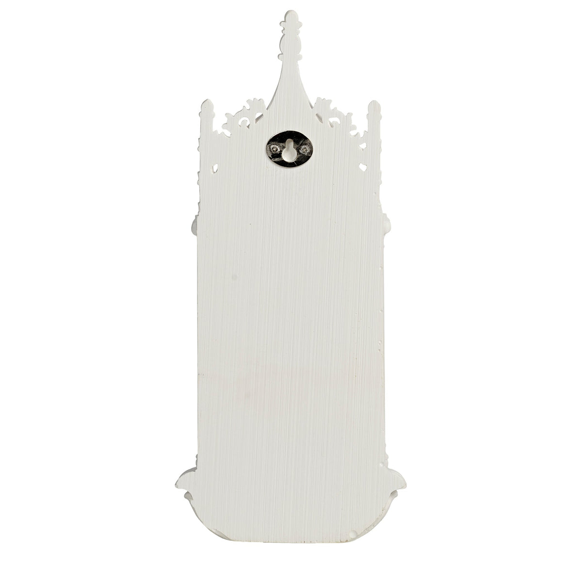 Back view of Our Lady of Lourdes Holy Water Font showing the plain white backing and wall-hanging detail