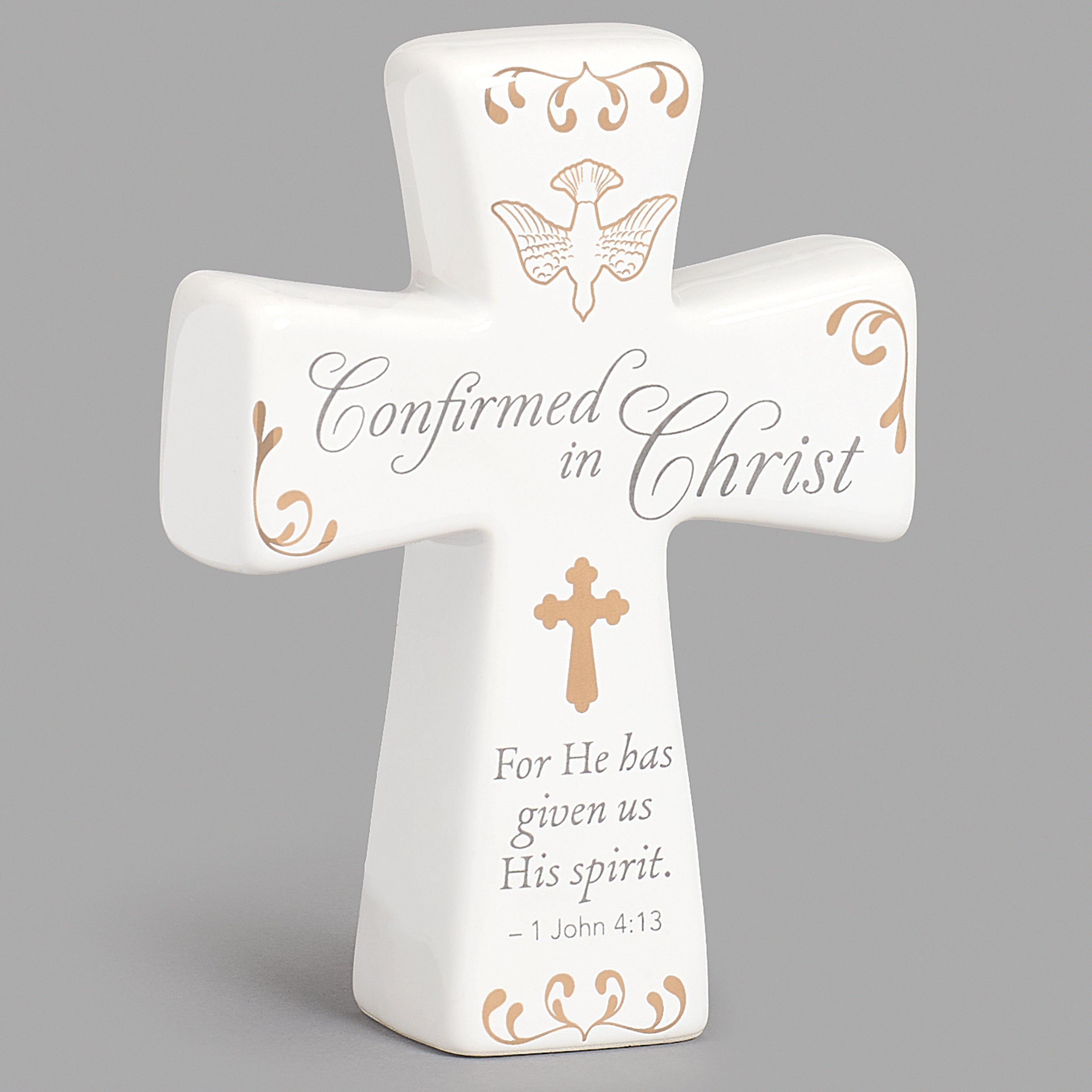 “Confirmed in Christ” Confirmation Tabletop Cross with Scripture