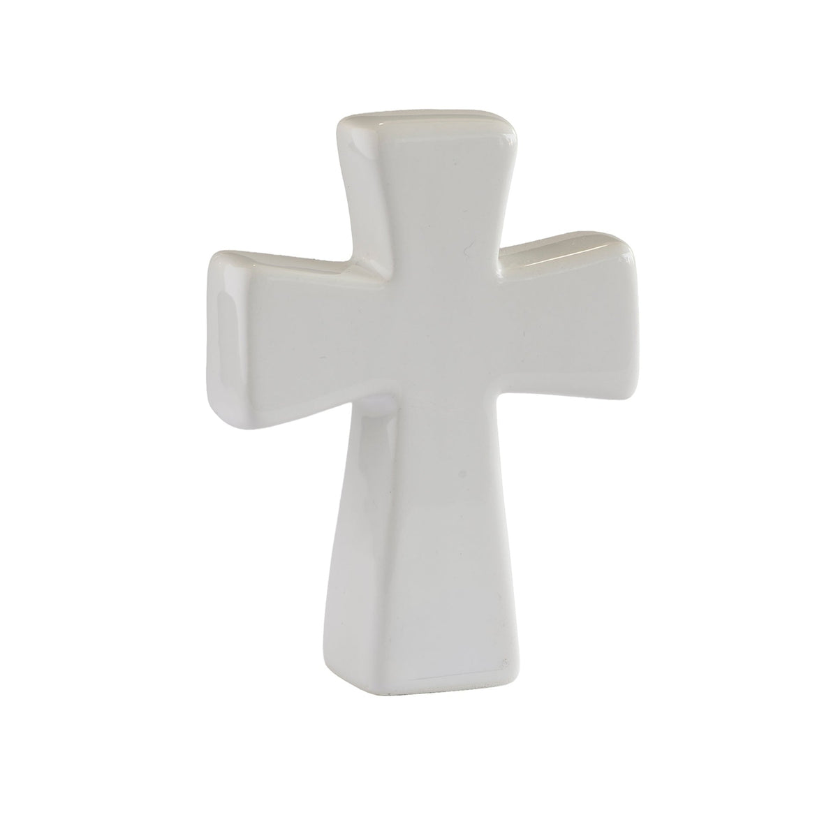 Confirmed in Christ Confirmation tabletop cross rear view showing plain white ceramic finish and cross shape