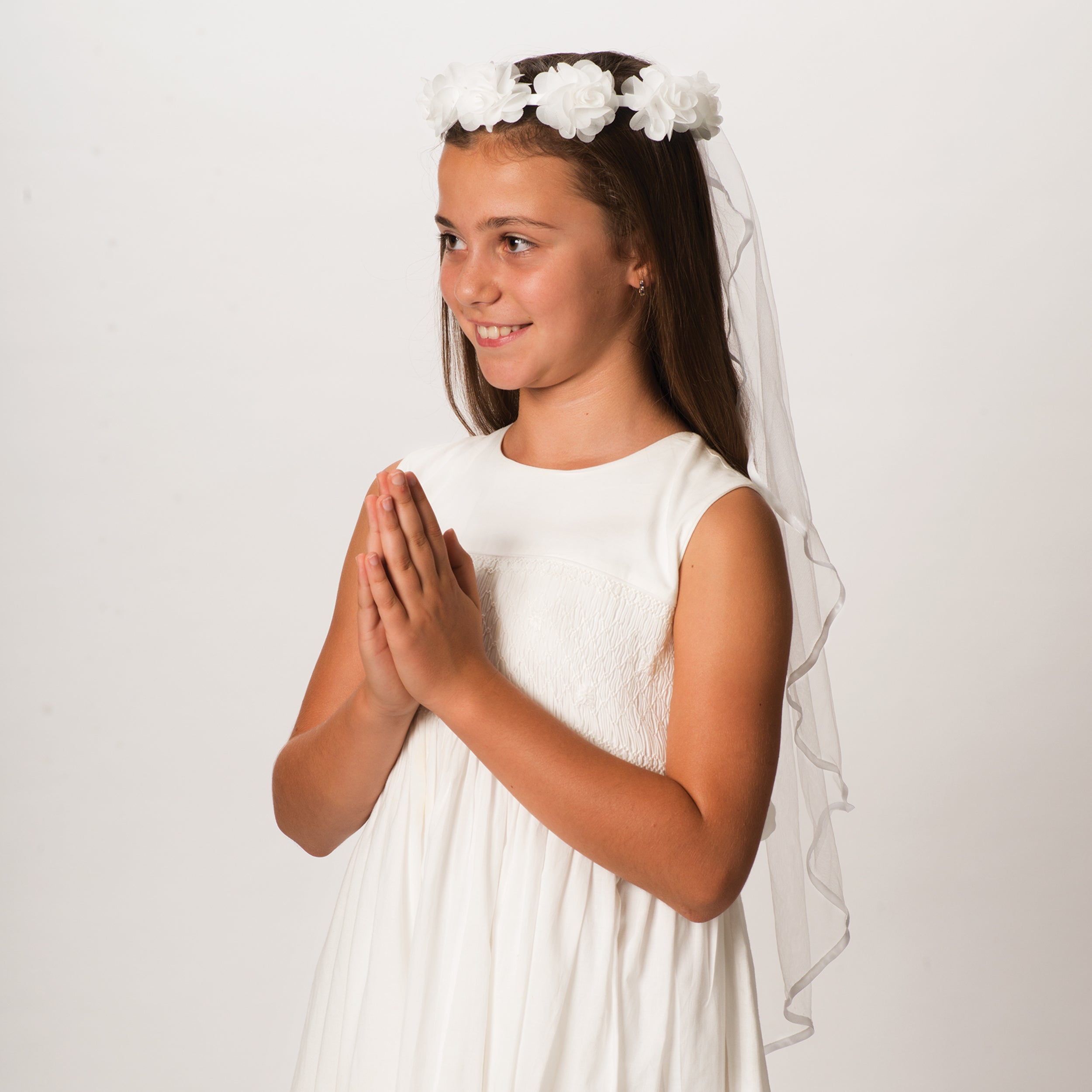 Emily First Communion Veil with Floral Crown Headband