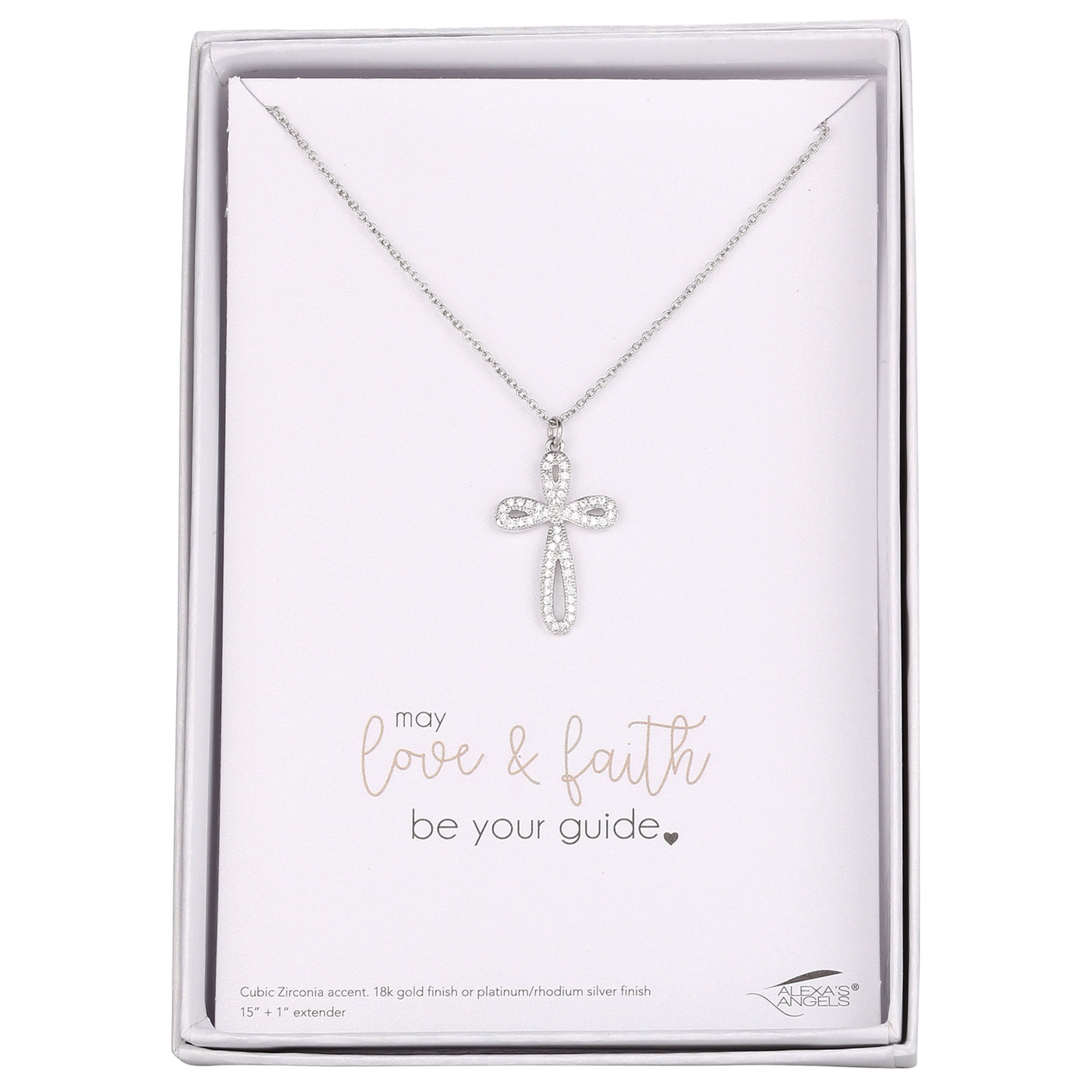 Necklace with cross pendant in a decorative box with text