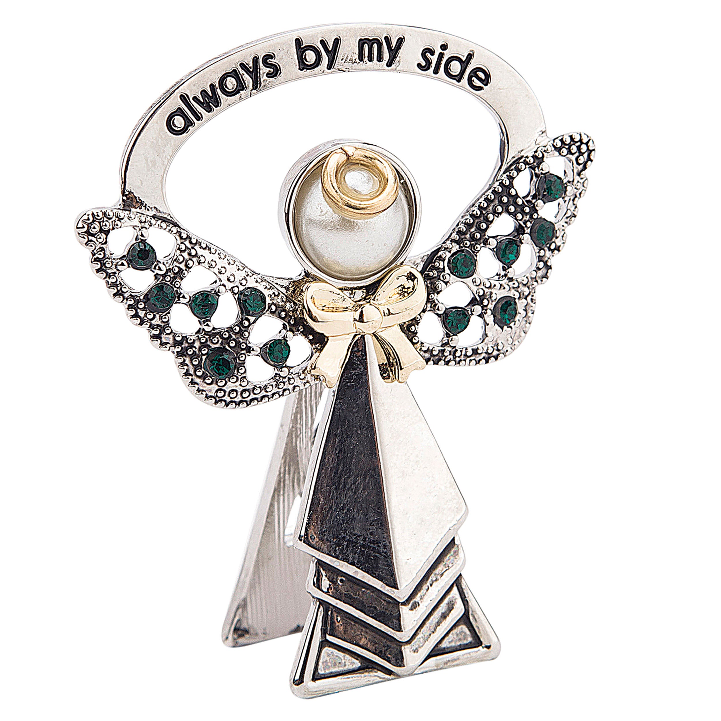 Decorative angel figurine with 'always by my side' text on a white background