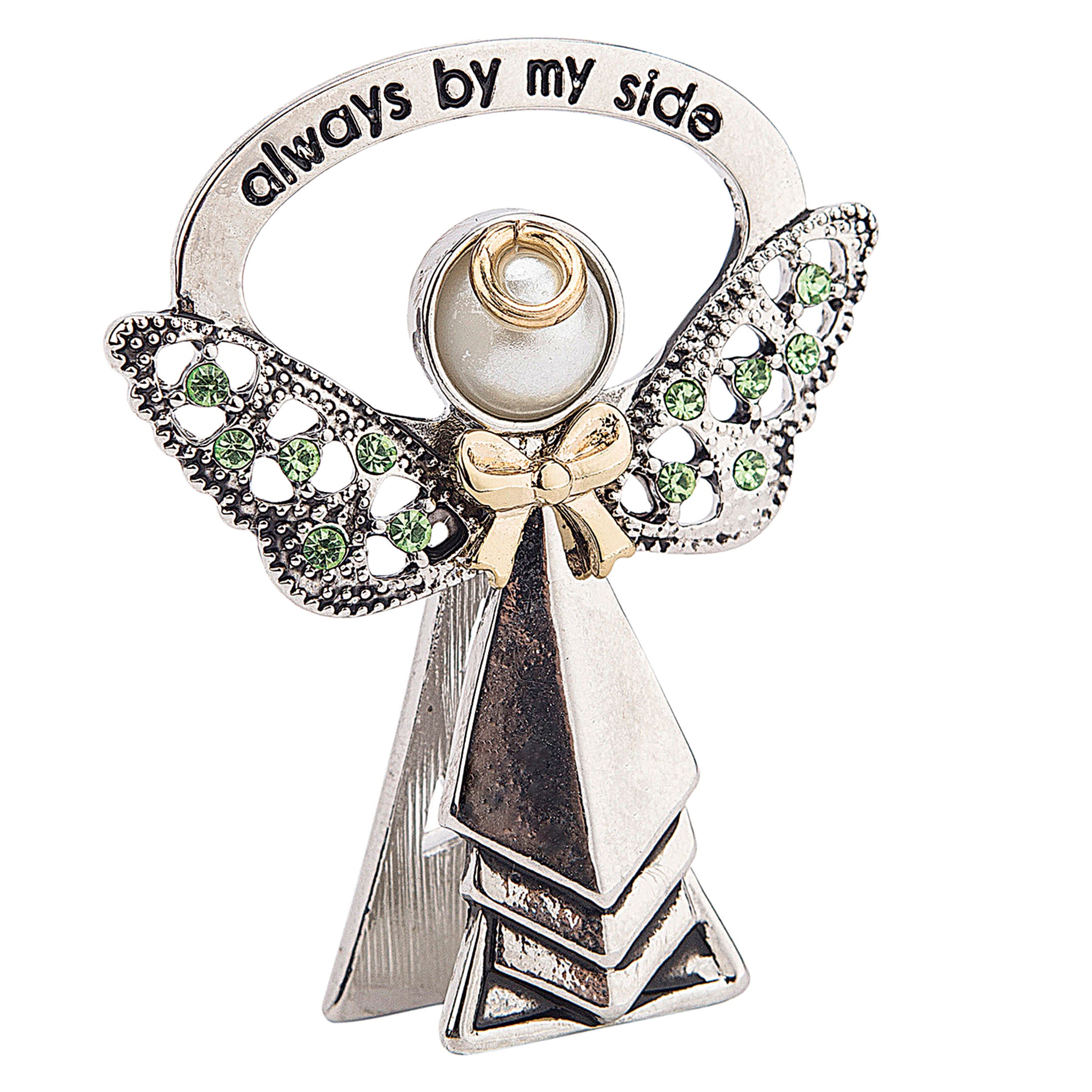Decorative angel figurine with 'always by my side' text on a white background