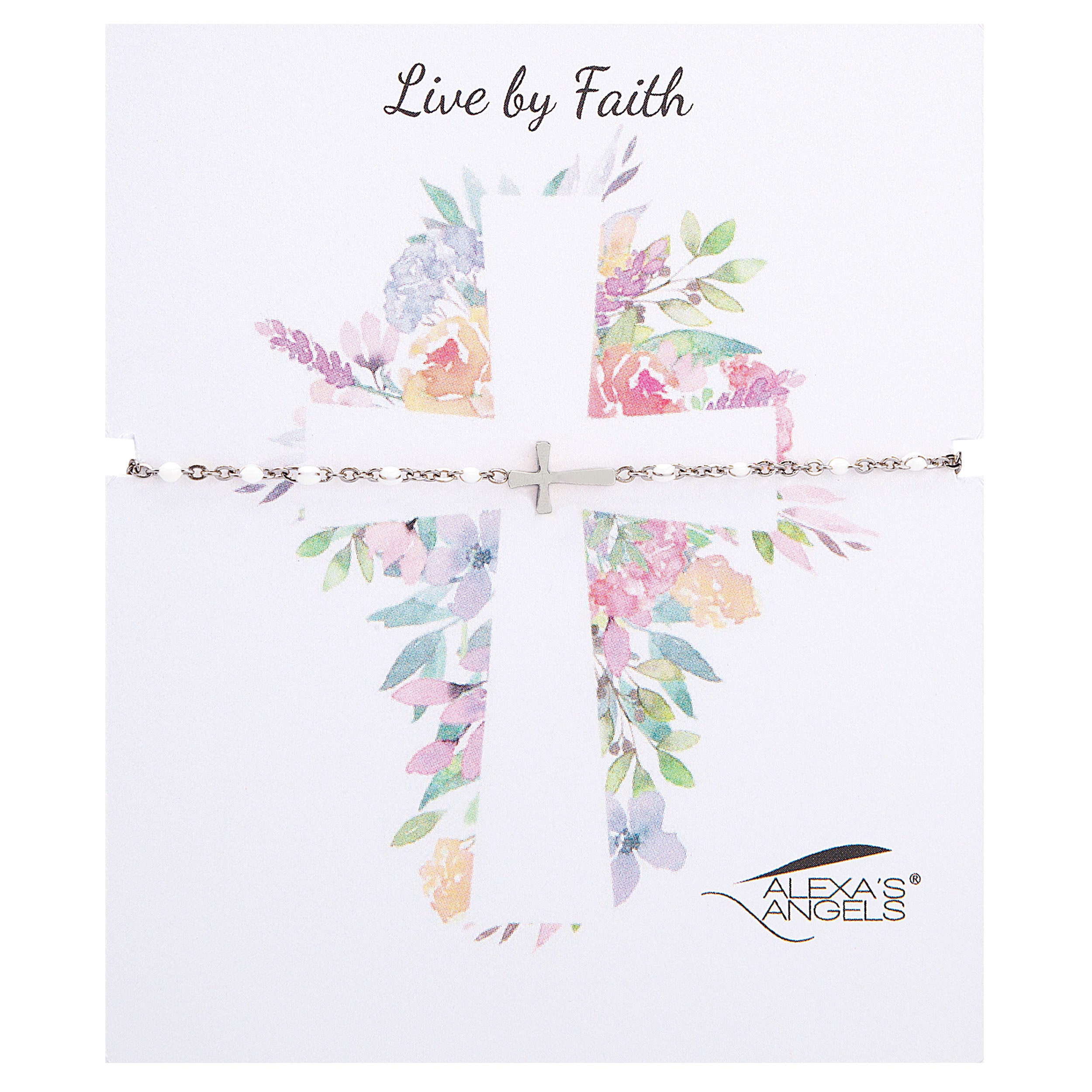 Necklace with floral design on a white background, featuring the brand 'Alexa's Angels'.