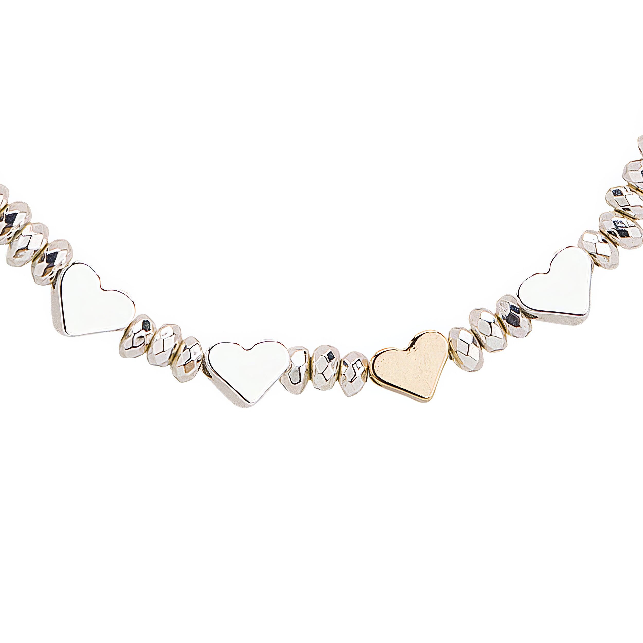 Bracelet with heart-shaped charms on a white background