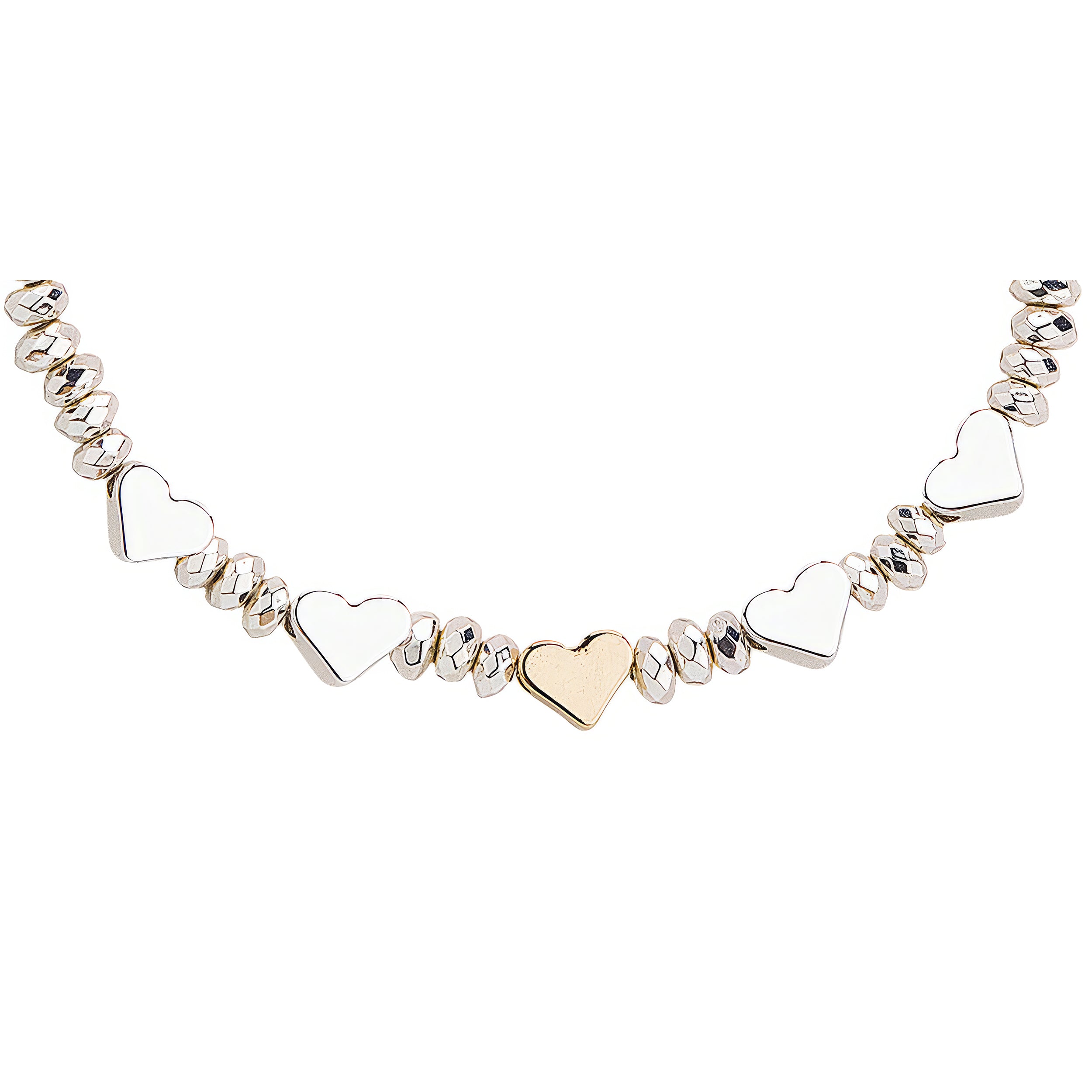 Bracelet with heart-shaped charms on a white background