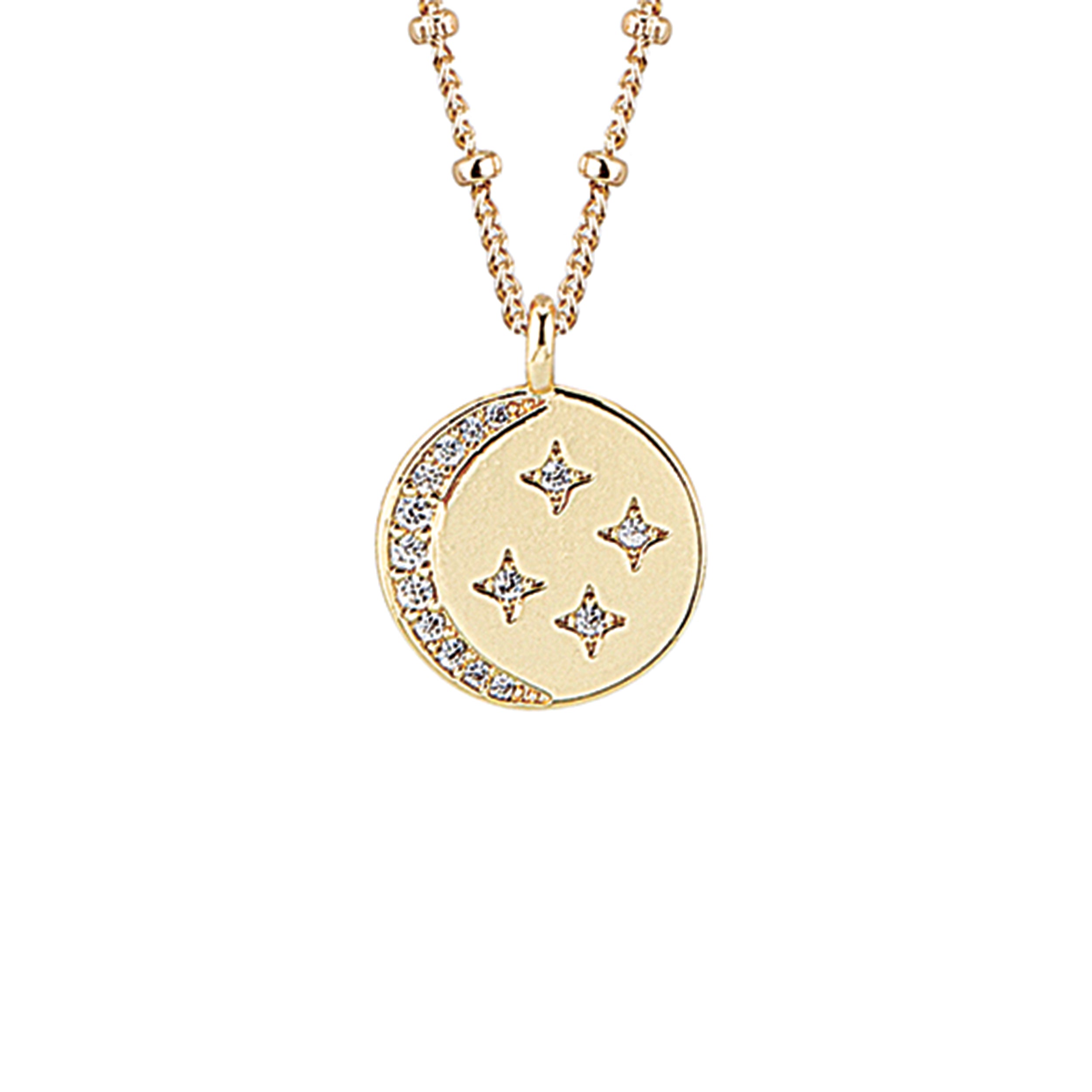 Gold necklace with star-shaped pendant on a white background