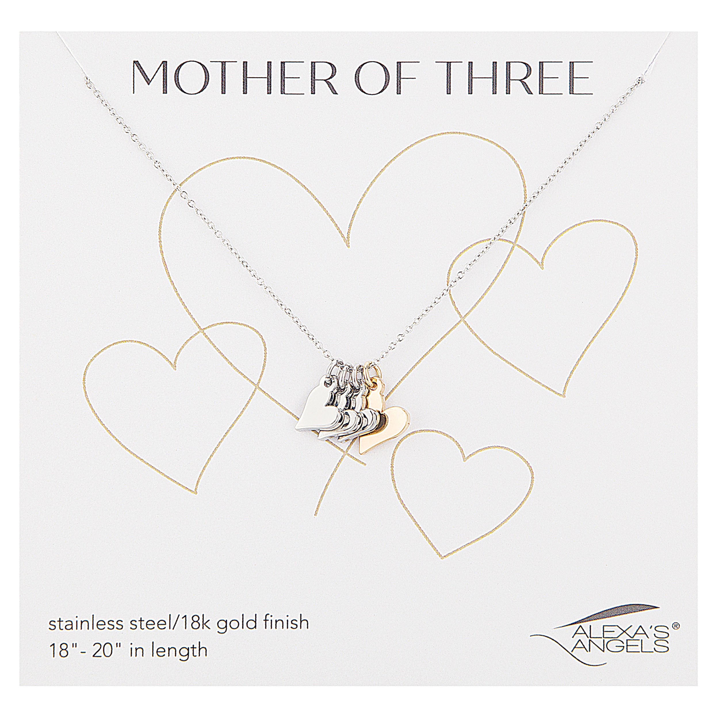 Necklace with a ship pendant on a card with 'Mother of Three' text and Alexia's Angels branding.