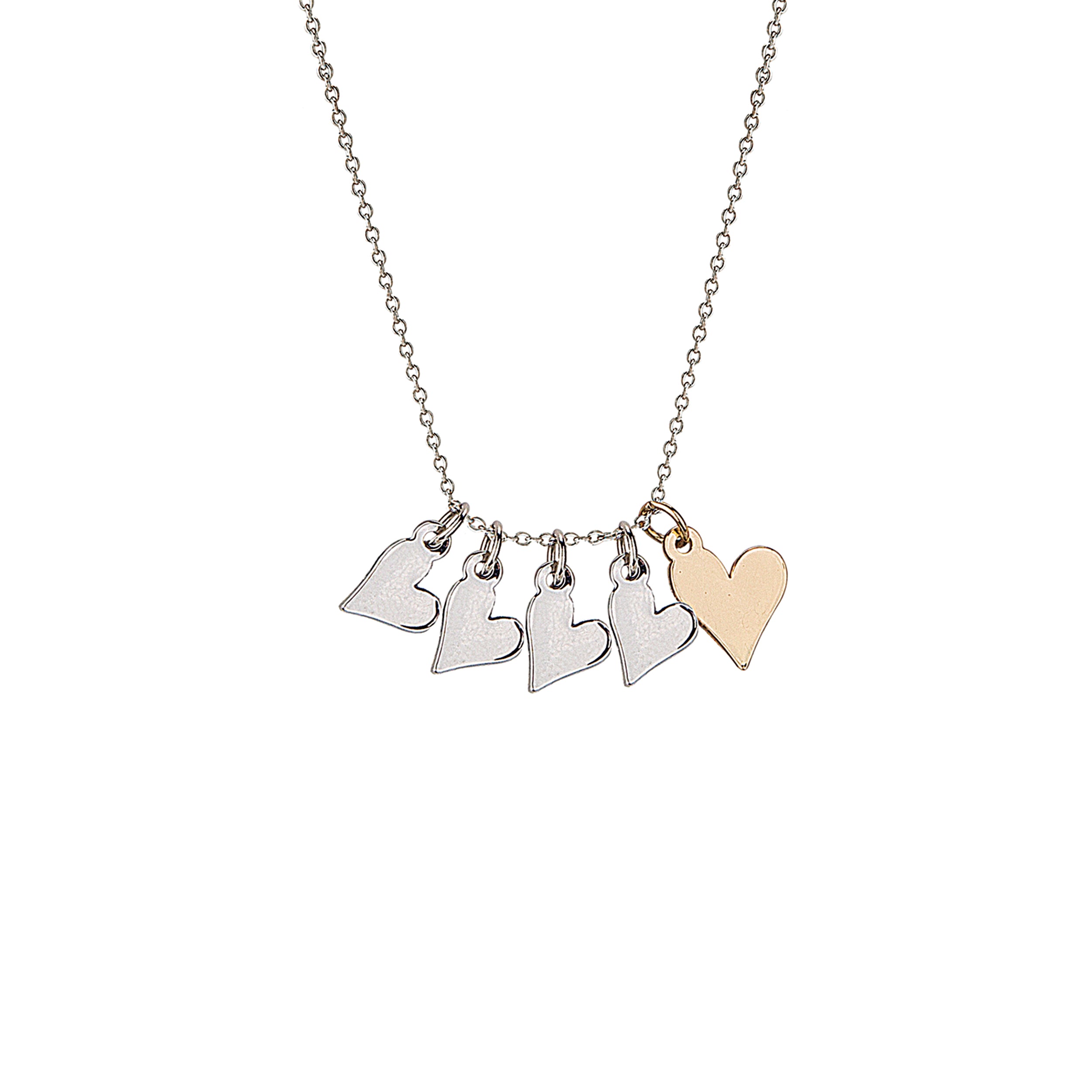 Necklace with heart-shaped charms on a white background
