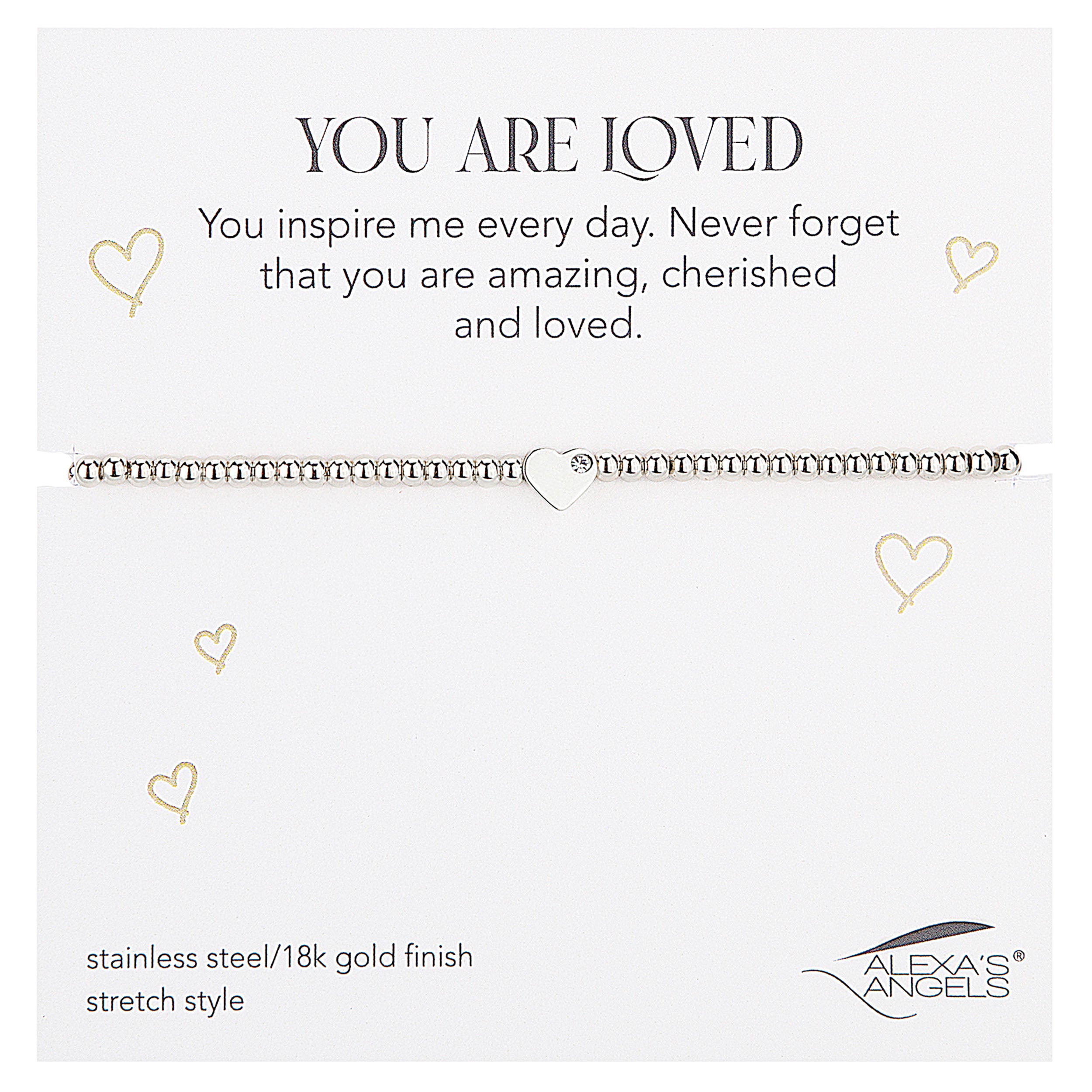 Bracelet with motivational message and brand logo on a white background