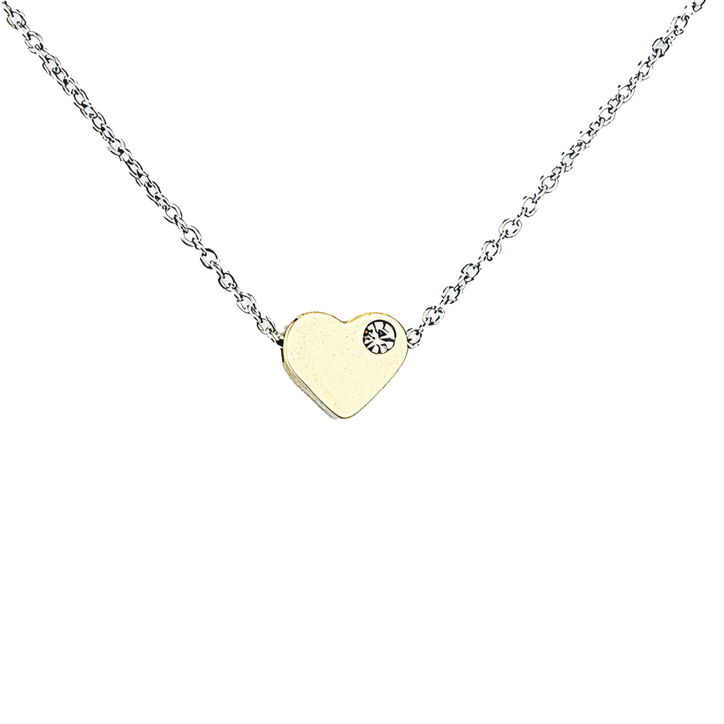 Gold heart-shaped pendant necklace on a white background