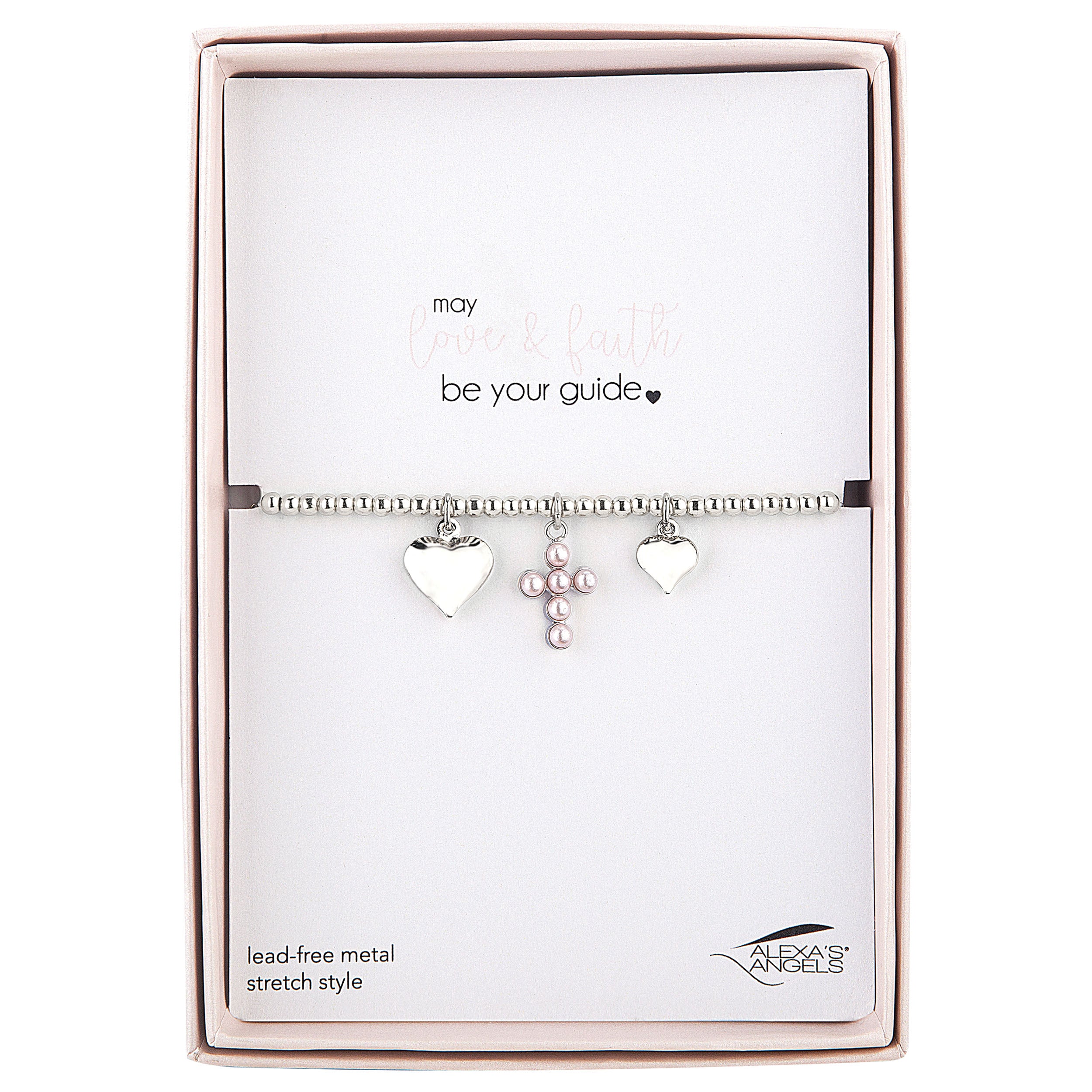 Bracelet set with heart and cross charms in a branded box
