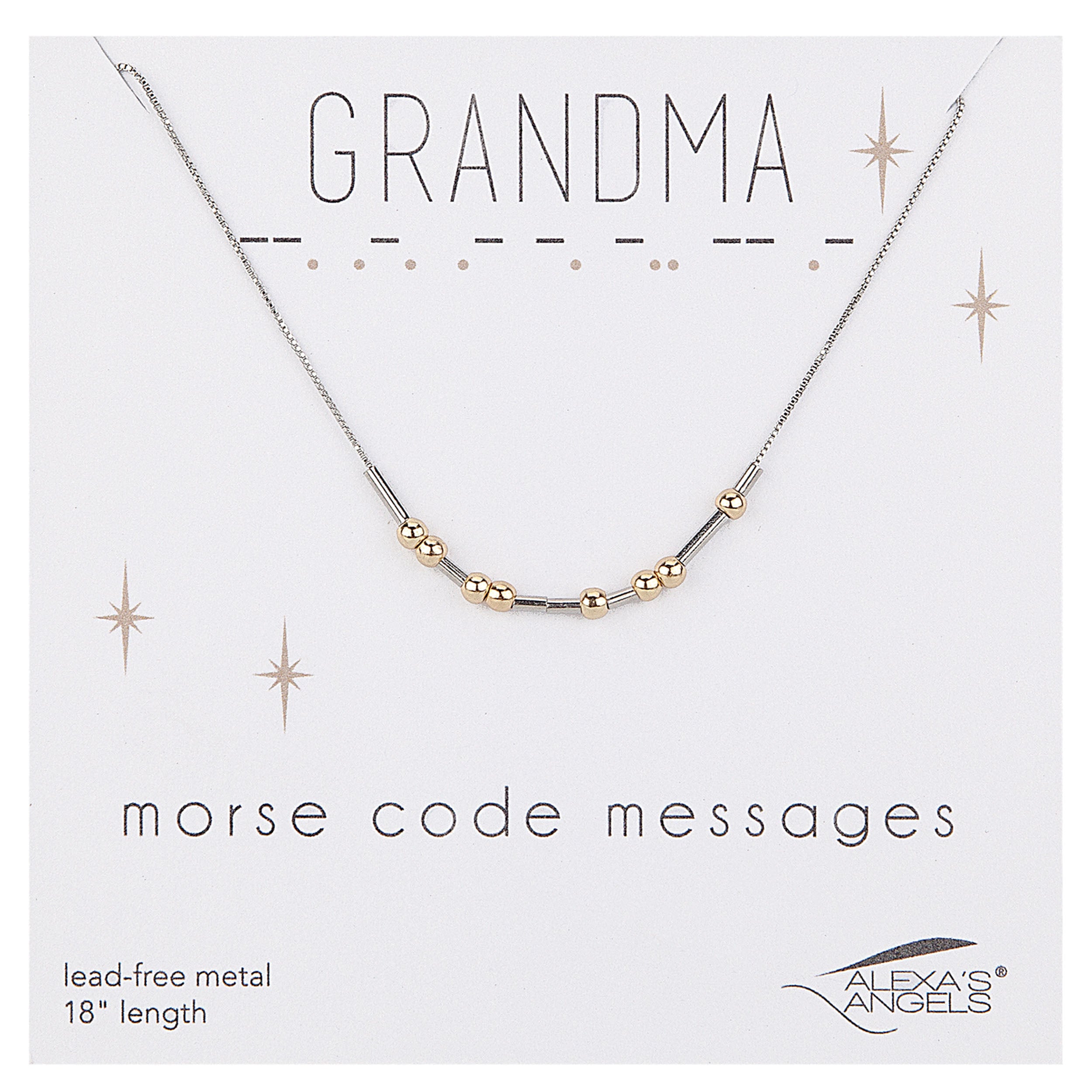 Necklace with 'Grandma' and 'morse code messages' on a white background
