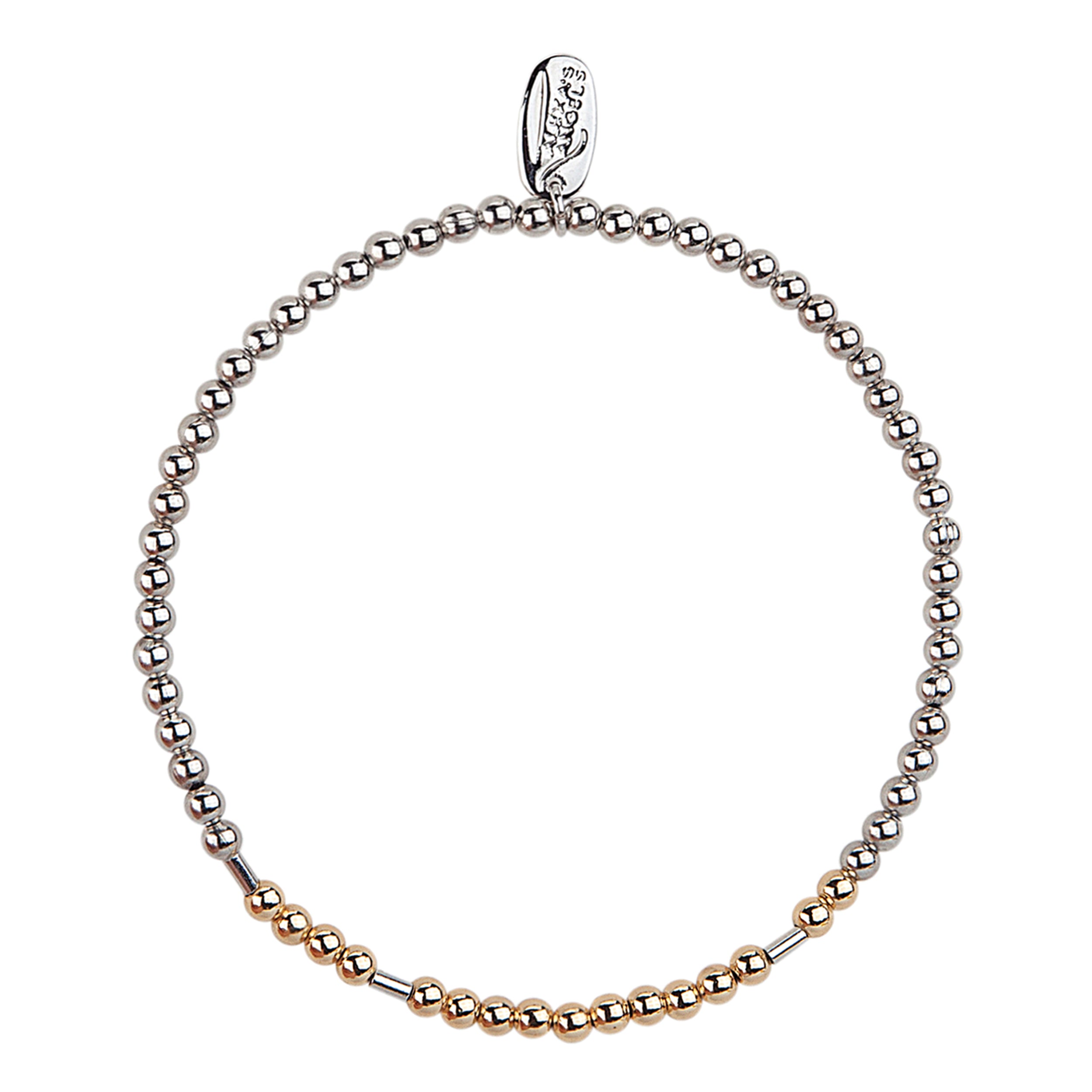 Bracelet with alternating silver and gold beads on a white background