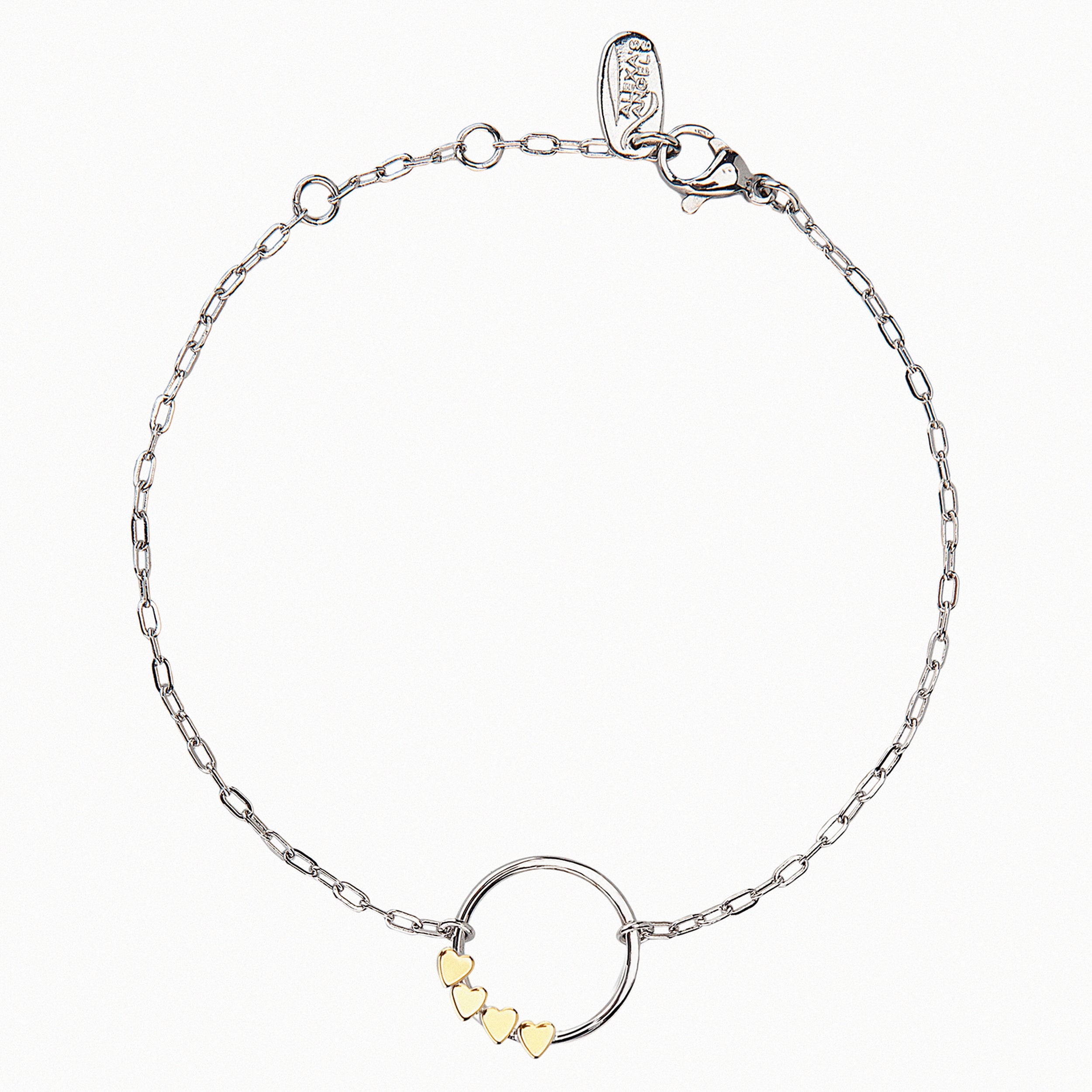 Silver bracelet with a heart-shaped clasp on a white background