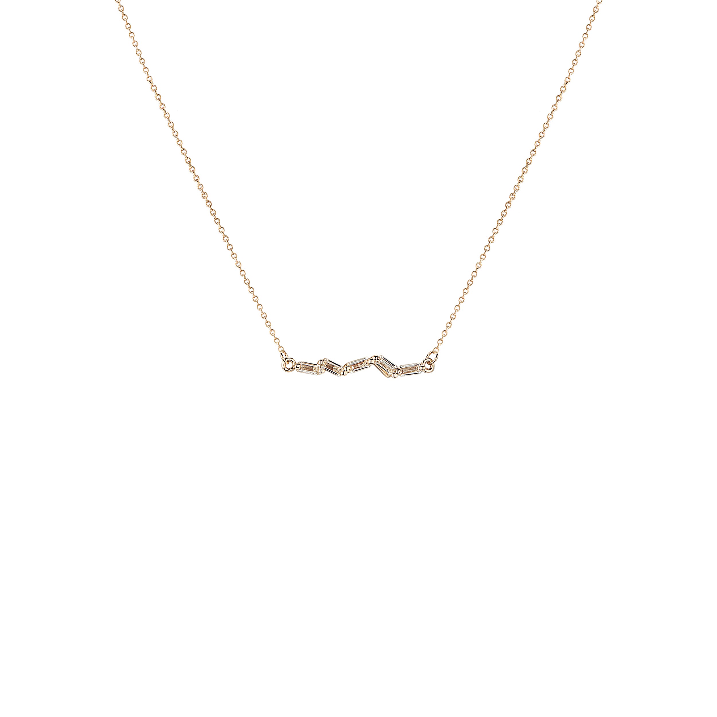 Gold necklace with a subtle design on a white background