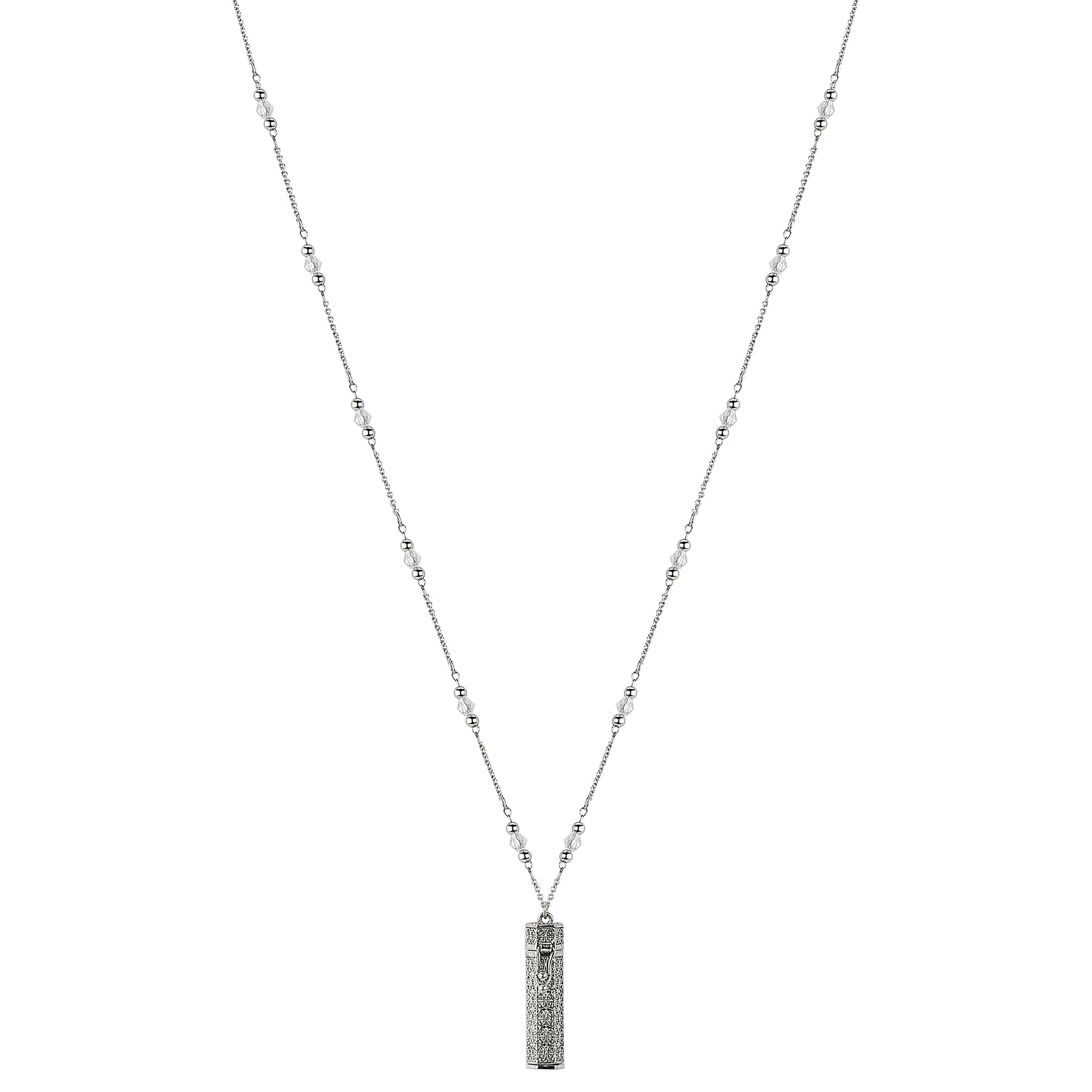 Necklace with a rectangular pendant on a white background