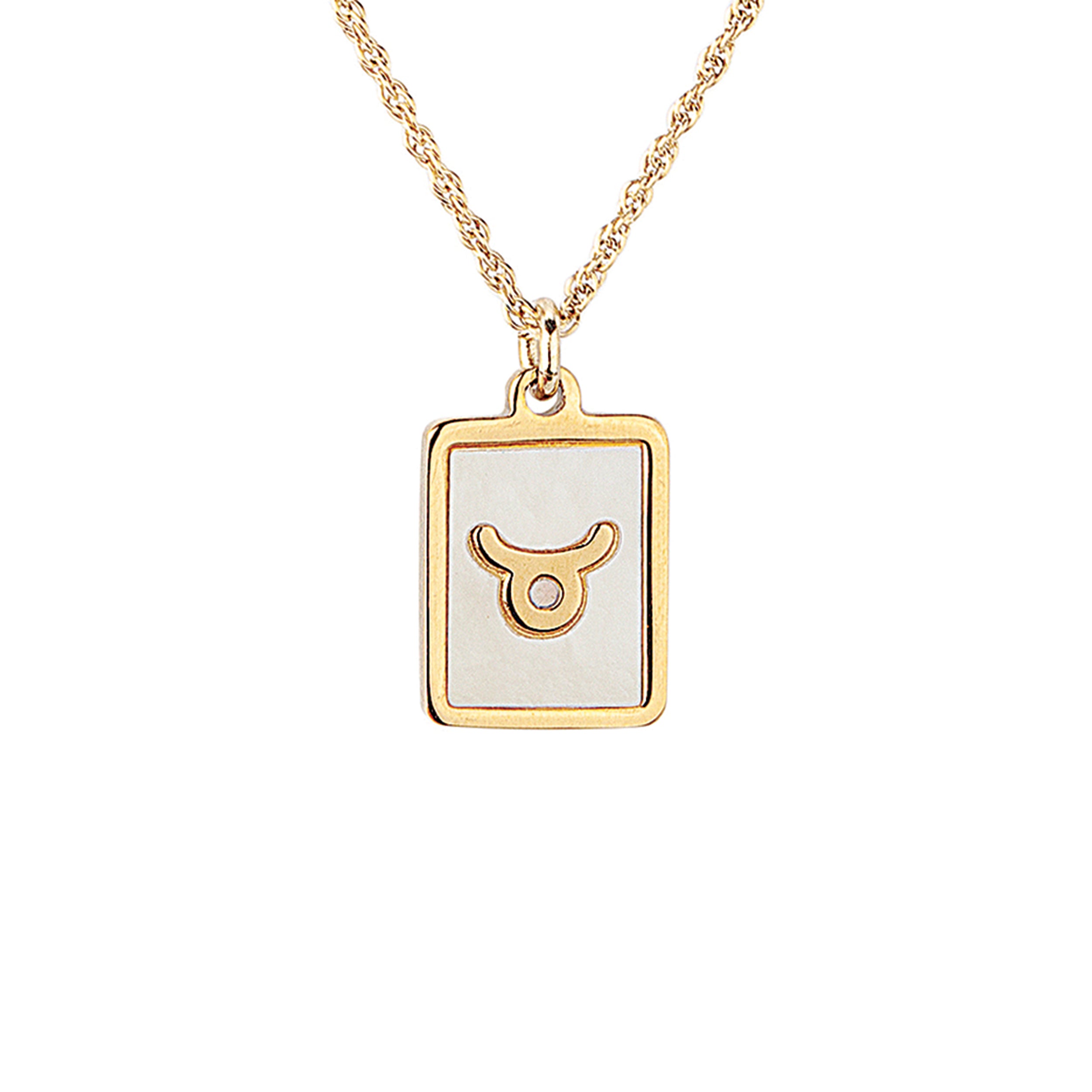 Gold necklace with a Taurus symbol pendant on a white background