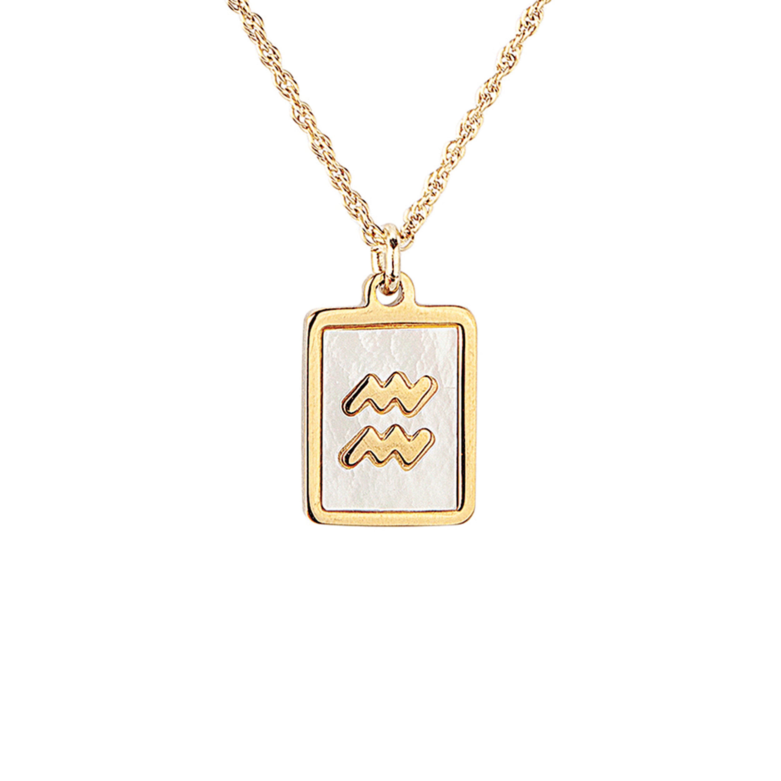 Gold necklace with a pendant featuring a zodiac symbol on a white background