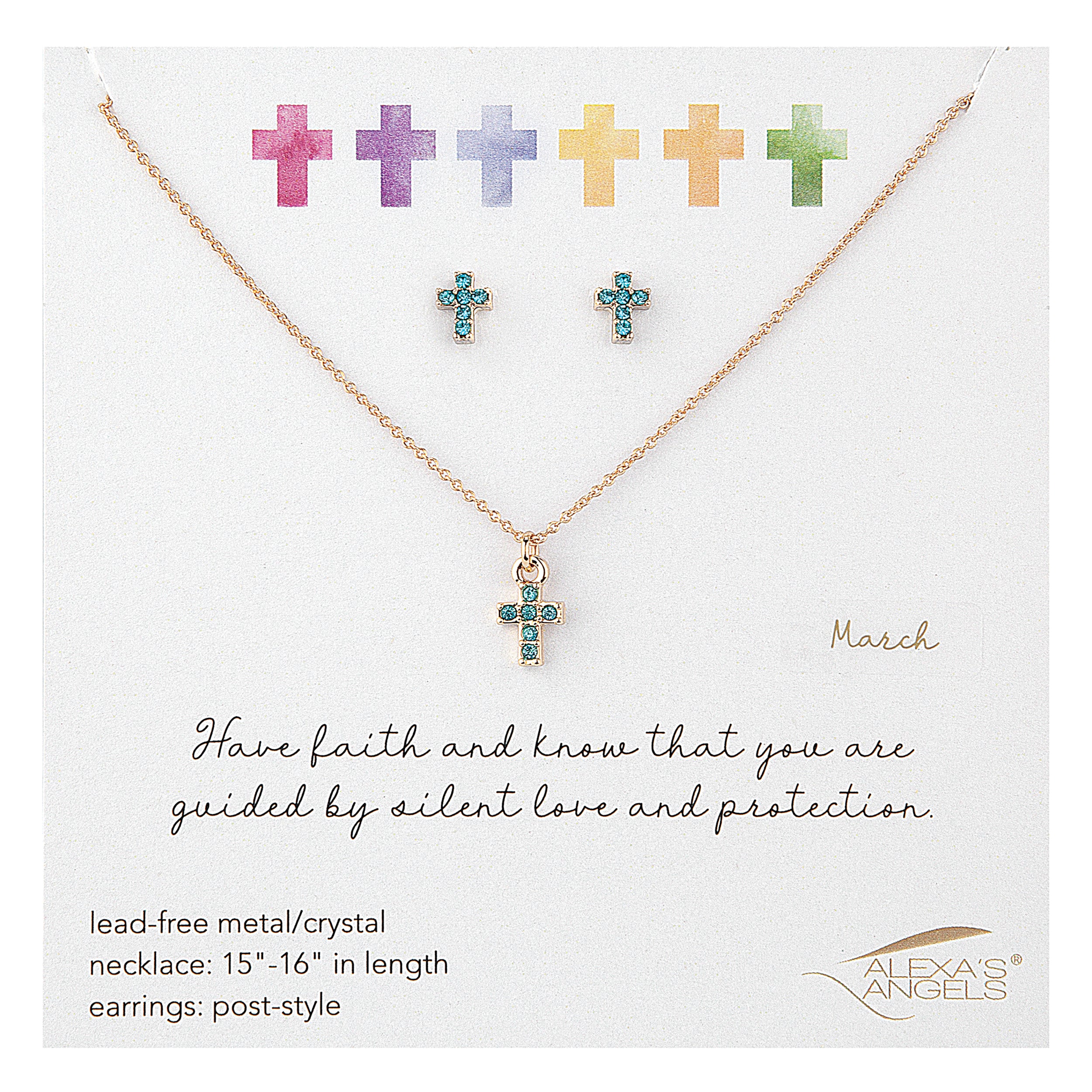 Alexa's Angels Birthstone Cross Children's Necklace & Earring Set