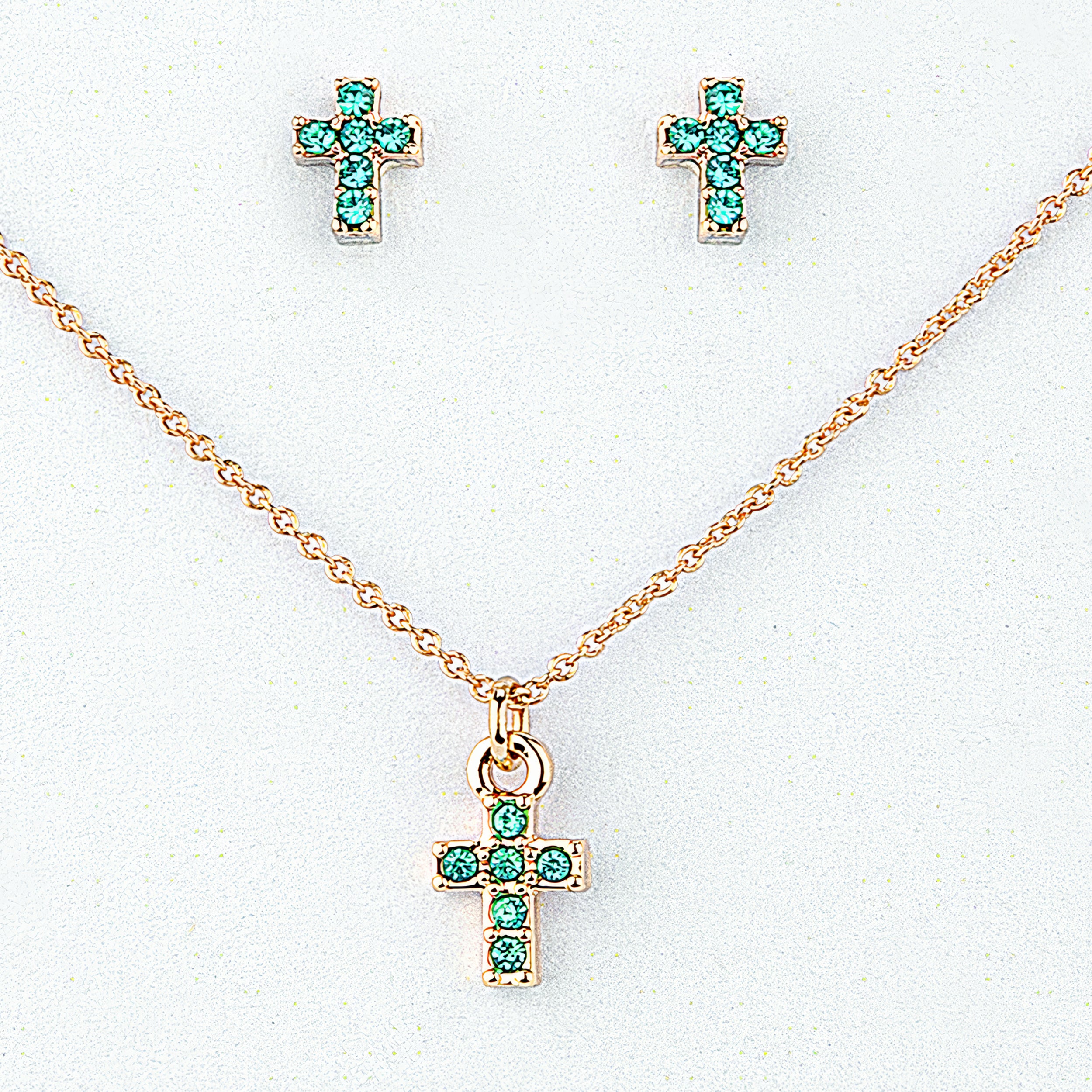 Alexa's Angels Birthstone Cross Children's Necklace & Earring Set