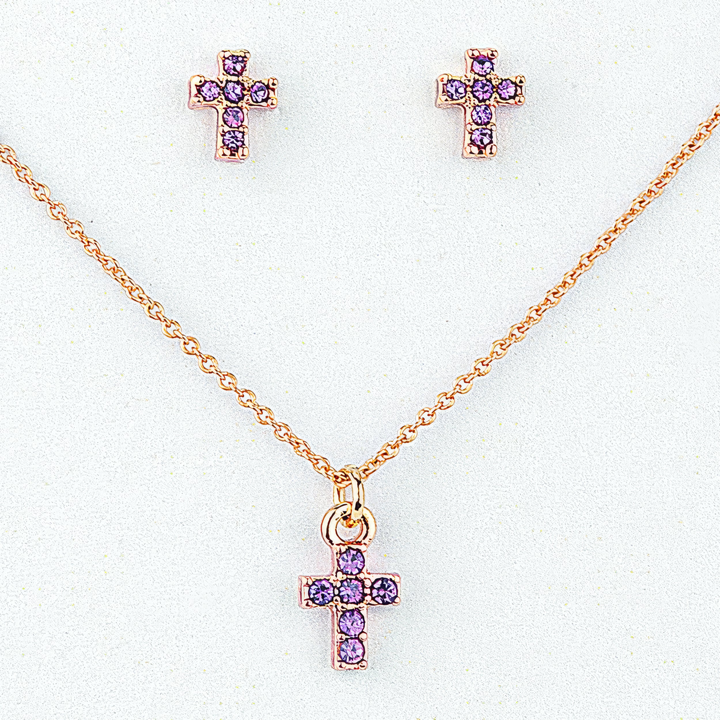 Alexa's Angels Birthstone Cross Children's Necklace & Earring Set