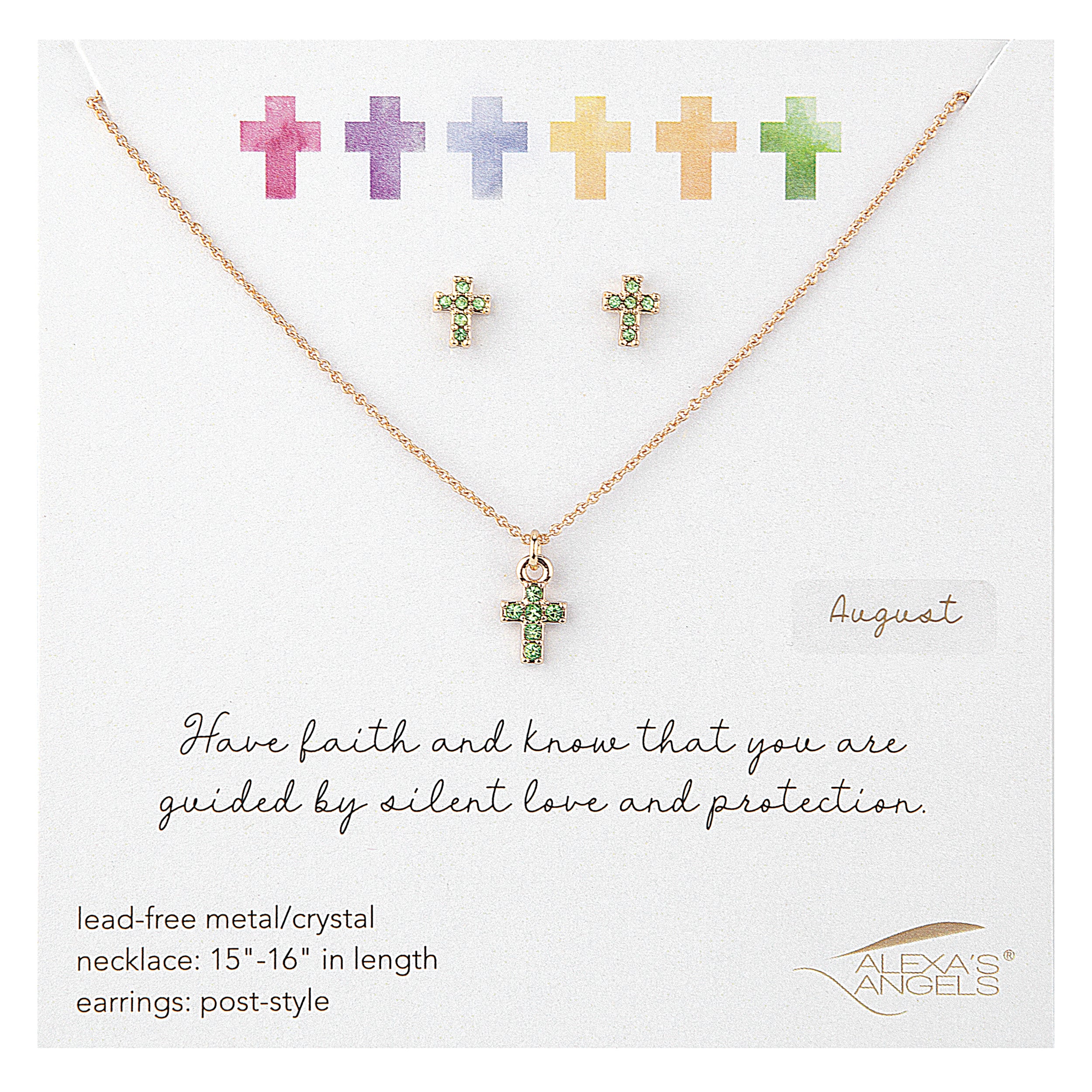 Alexa's Angels Birthstone Cross Children's Necklace & Earring Set
