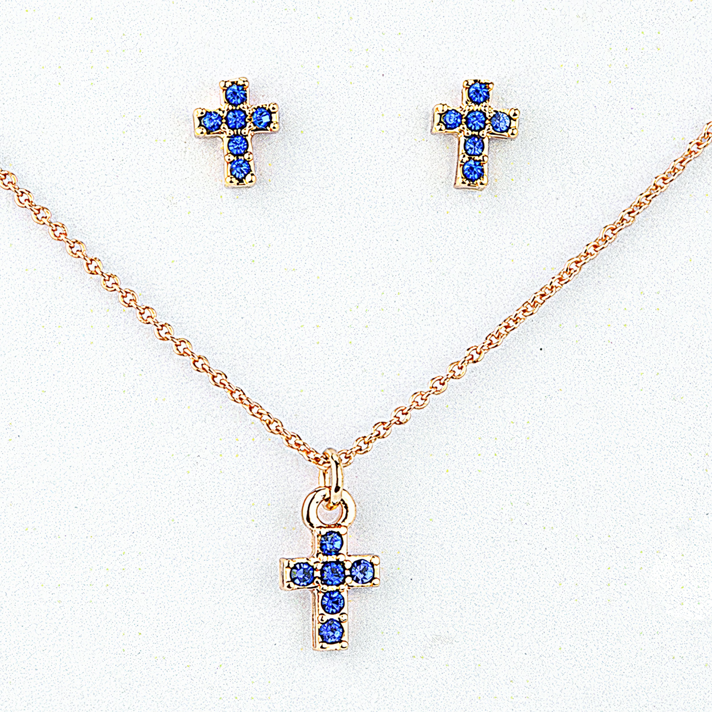 Alexa's Angels Birthstone Cross Children's Necklace & Earring Set