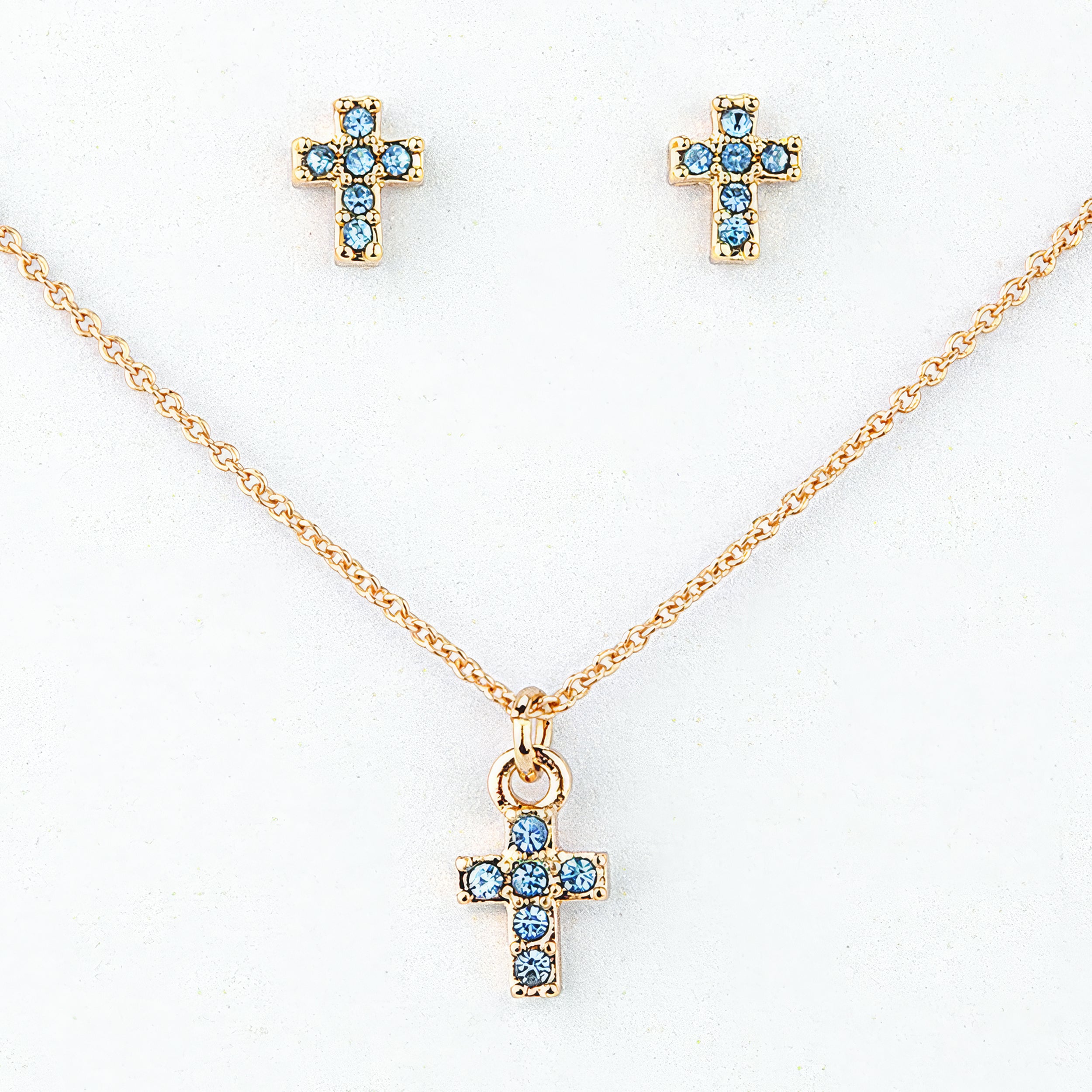 Alexa's Angels Birthstone Cross Children's Necklace & Earring Set