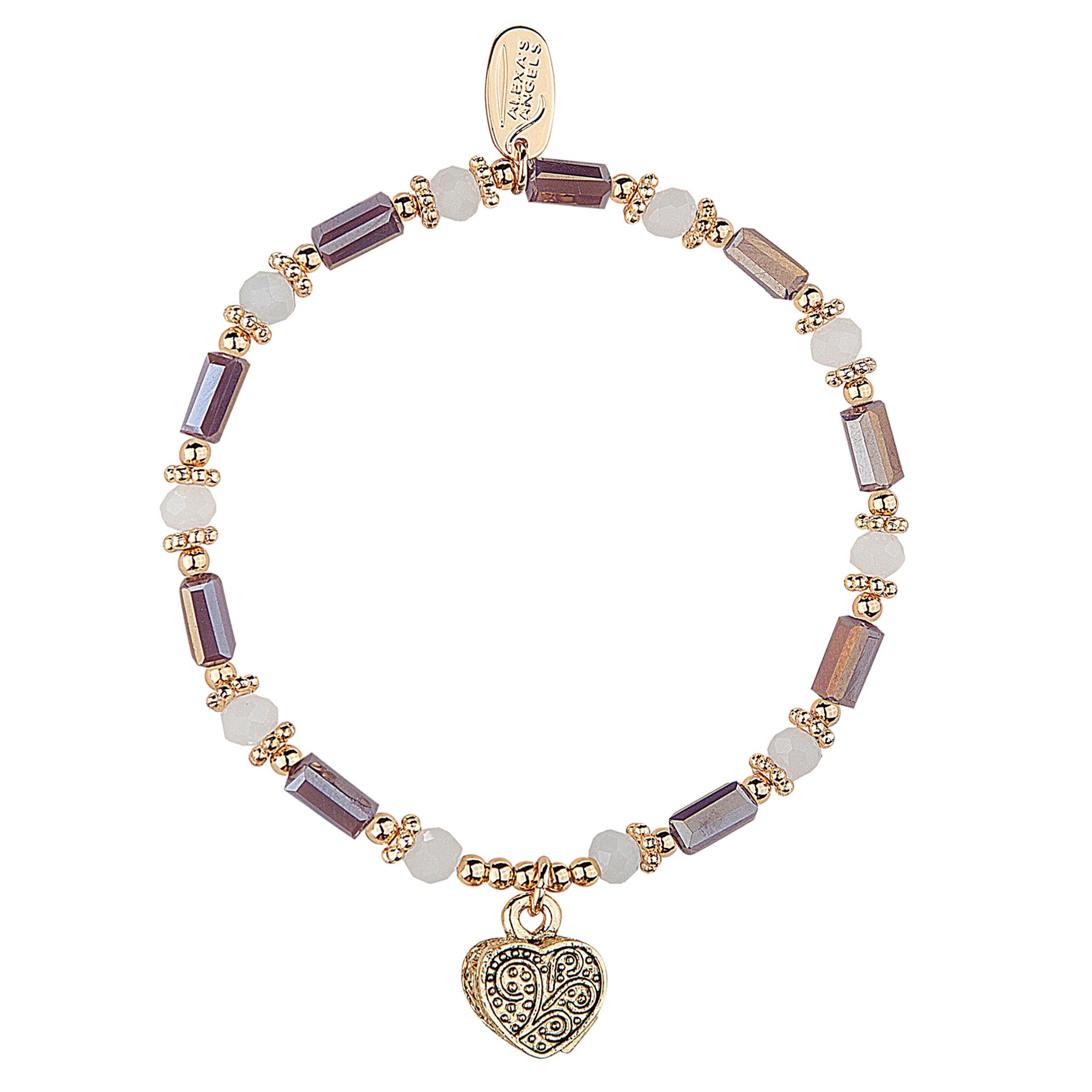 Bracelet with heart charm and multicolored beads on a white background