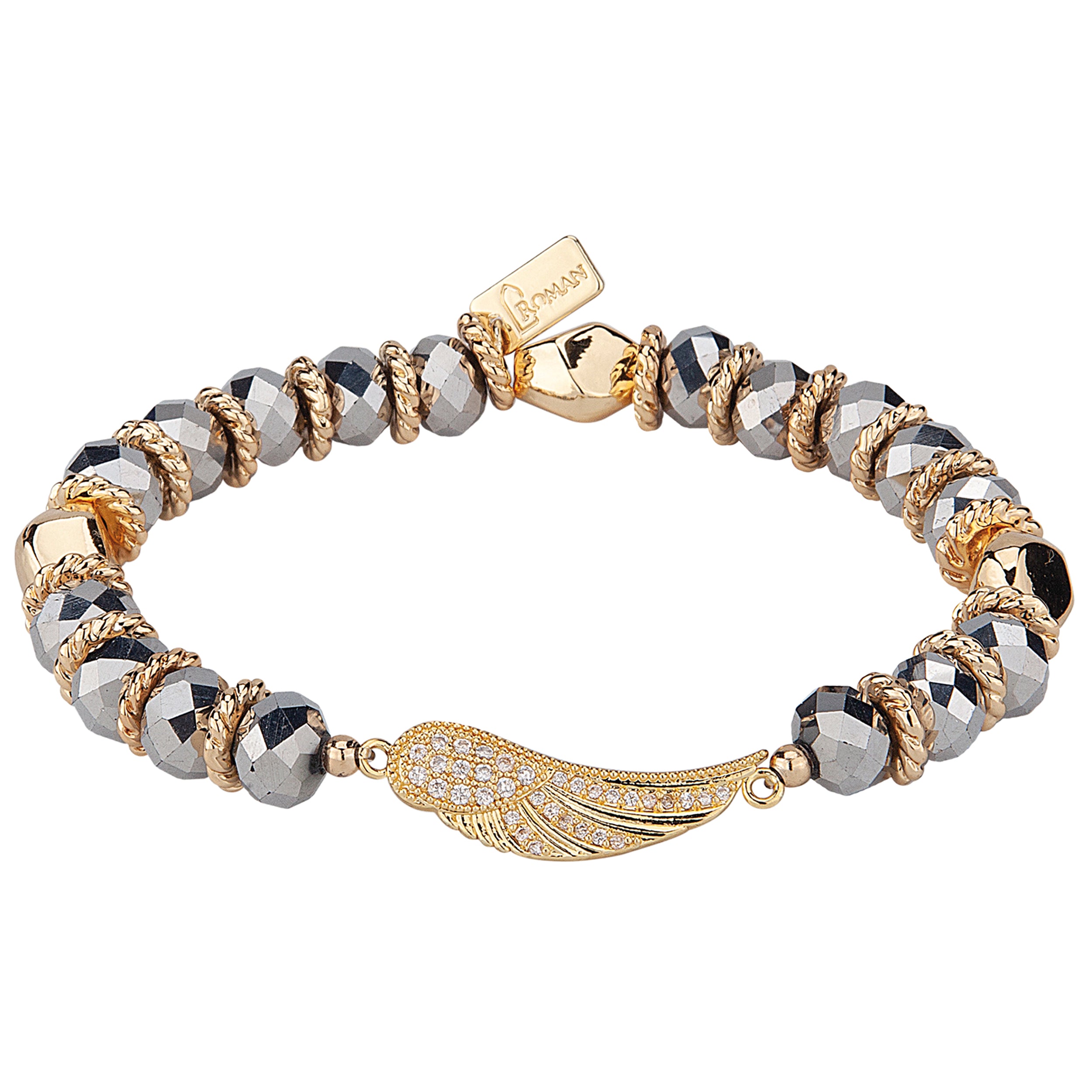 Women's Guardian Angel Crystal Stretch Bead Bracelet with Wing Charm