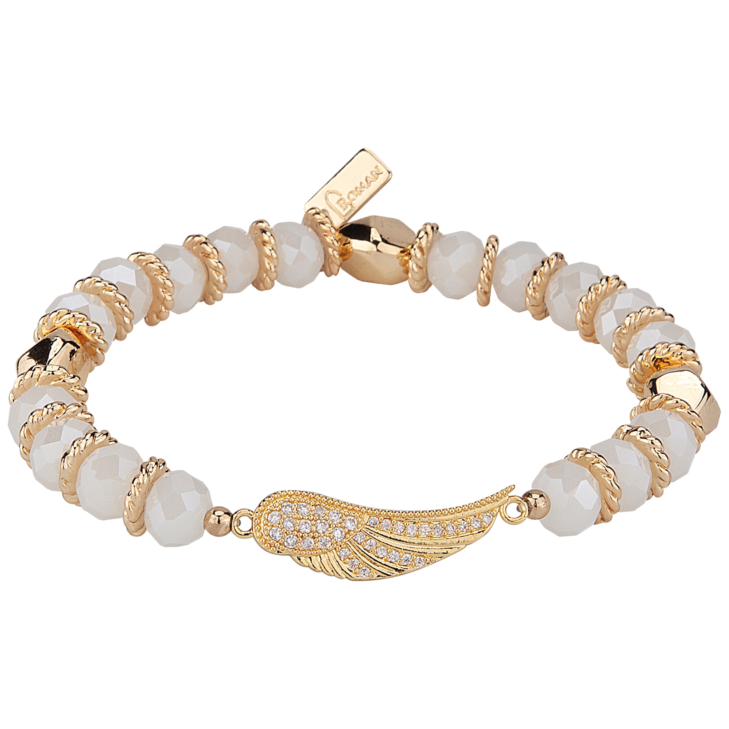 Women's Guardian Angel Crystal Stretch Bead Bracelet with Wing Charm