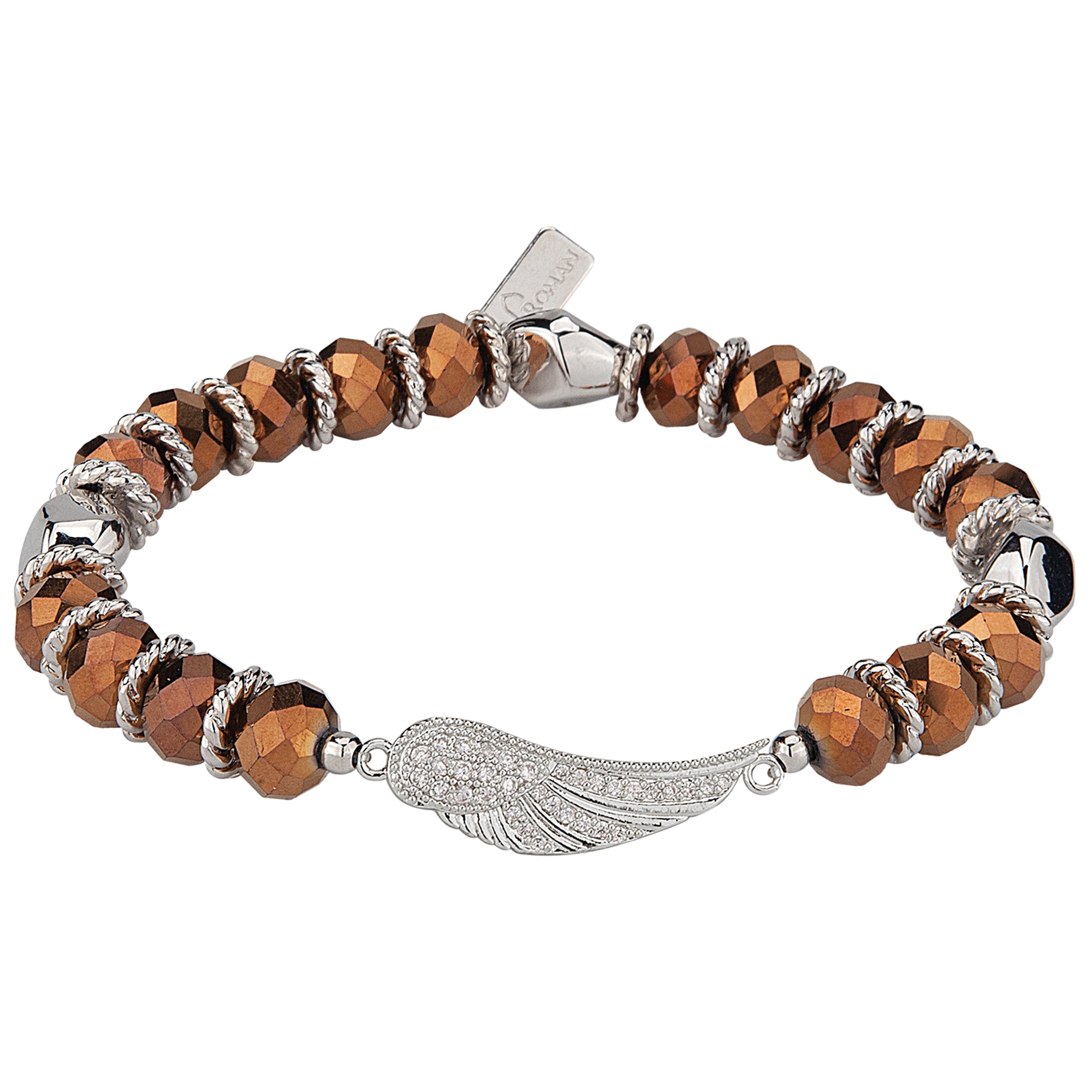 Women's Guardian Angel Crystal Stretch Bead Bracelet with Wing Charm