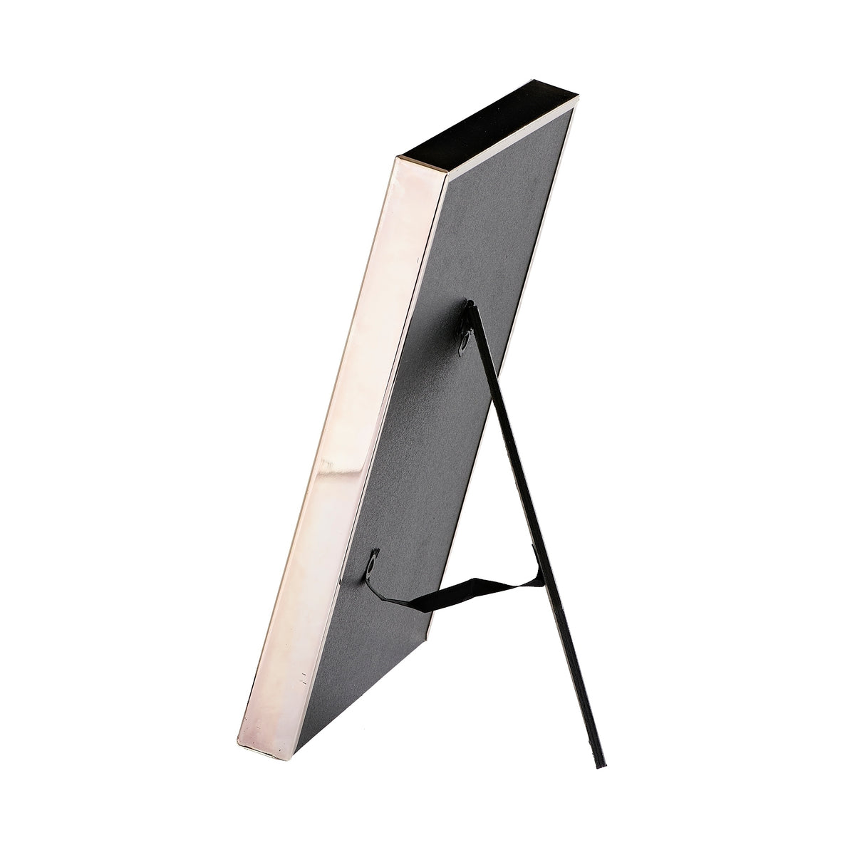 Side view of Caroline Collection Godmother Special Blessing Picture Frame showing the slim metal profile and open tabletop easel stand