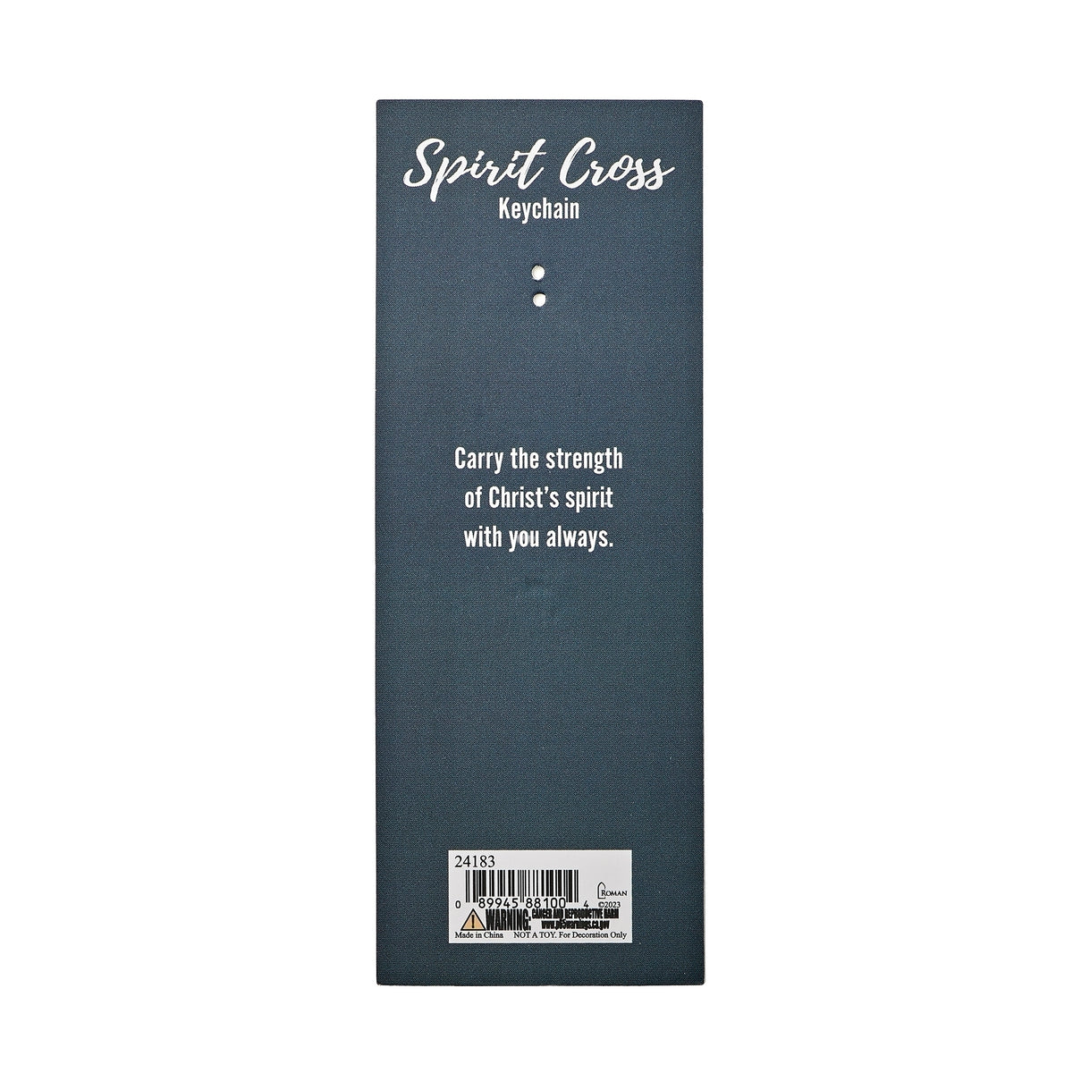 Back of Spirit Cross Keychain packaging