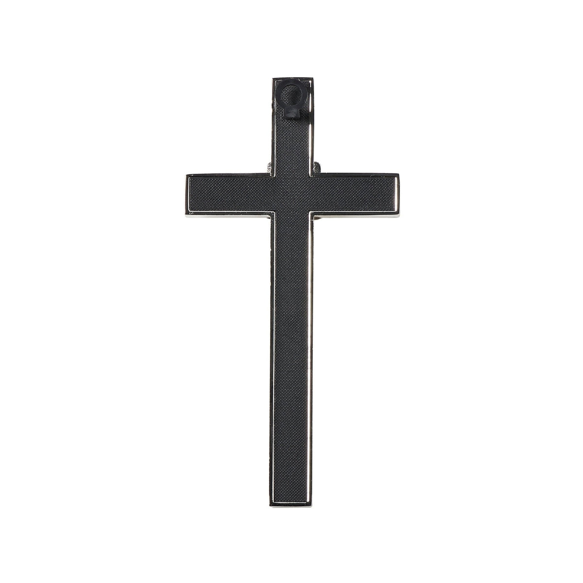 Back view of Caroline Collection Silver Baptism Cross showing the plain dark metal reverse