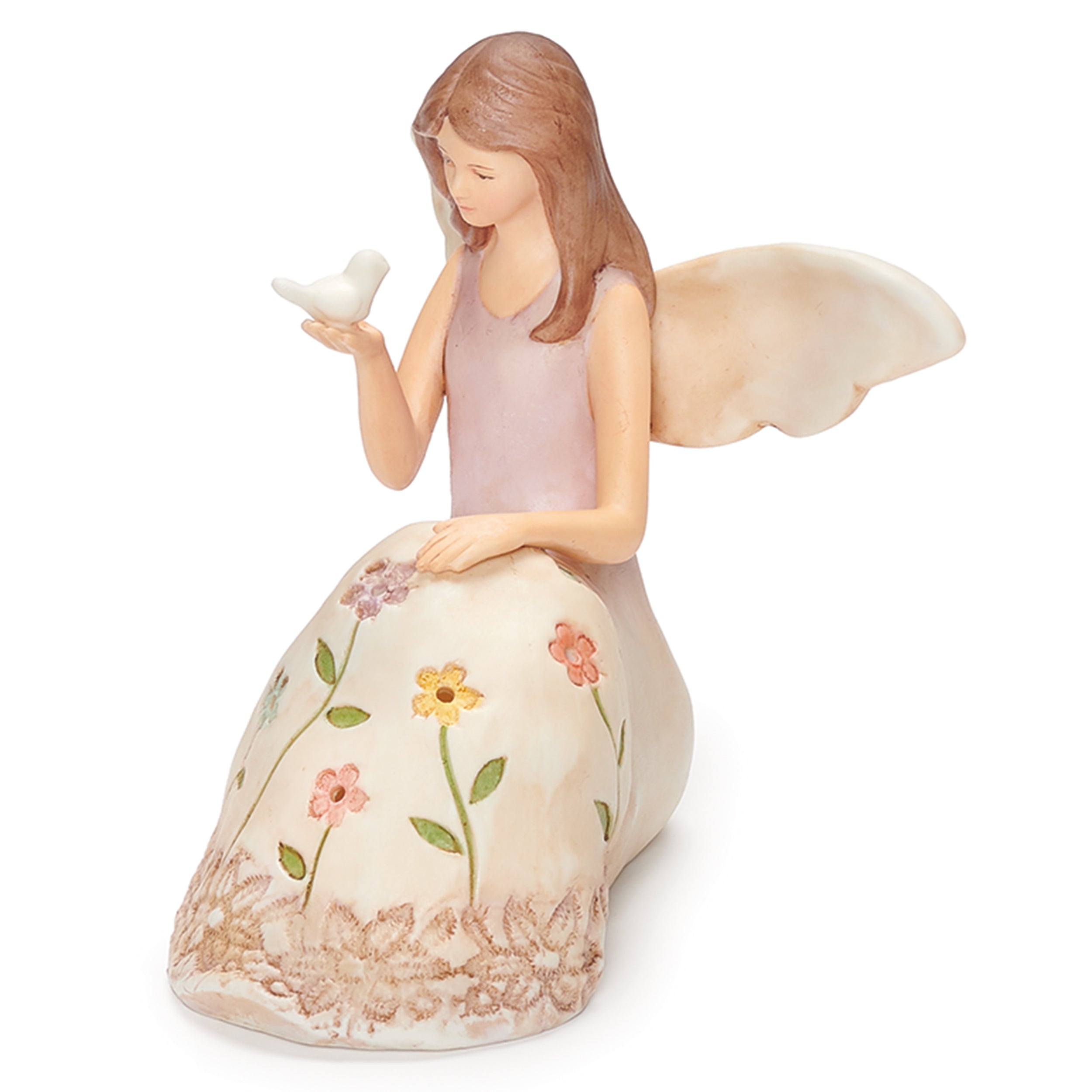 LED Seated Angel with Bird Figure