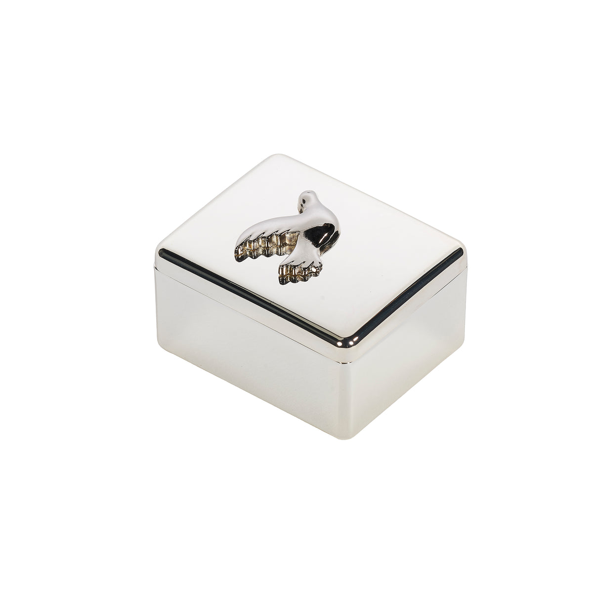 Alternate angled view of Caroline Collection First Communion Chalice Keepsake Box highlighting the silver-tone finish and raised chalice lid design