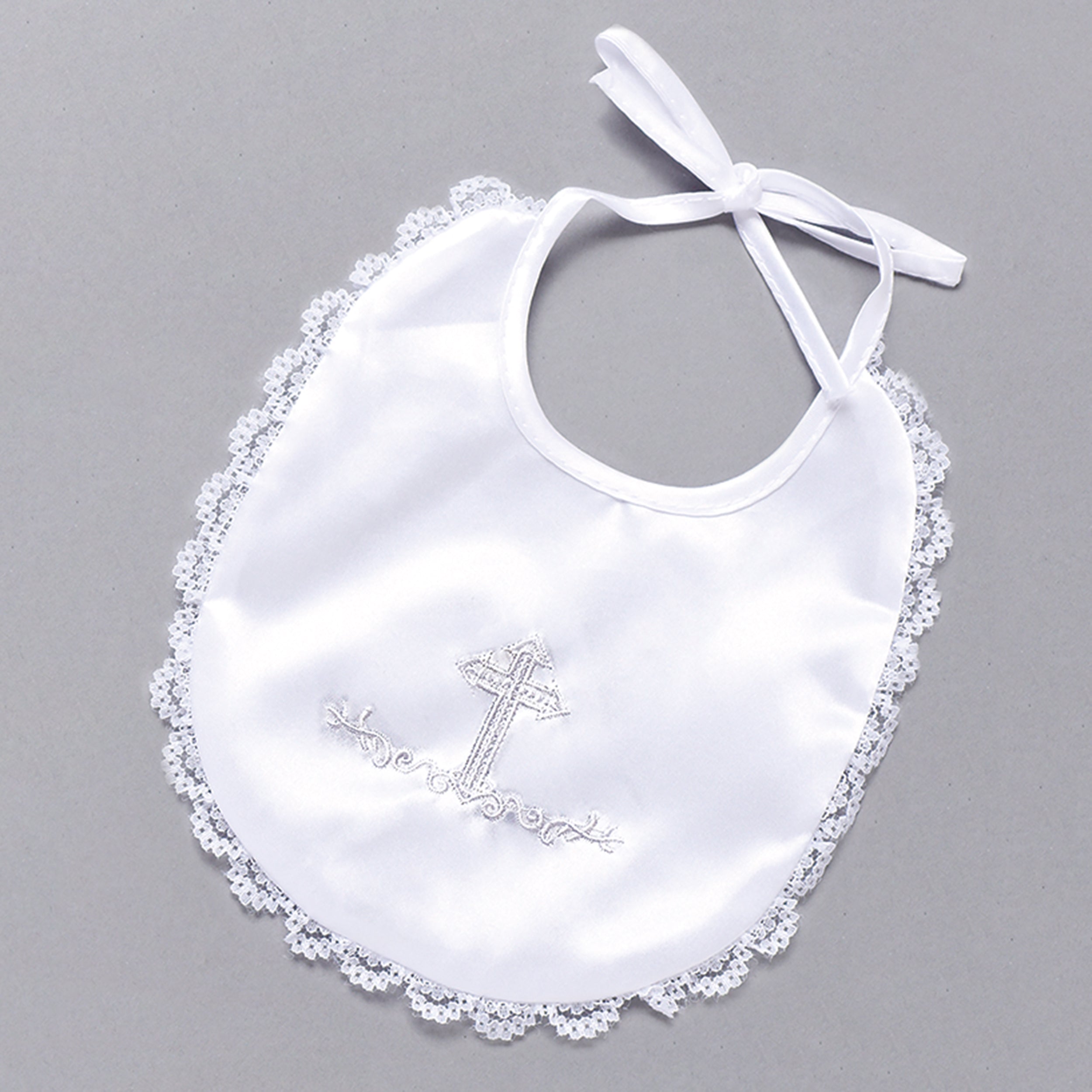 Baptism Bib with Elegant Cross & Lace