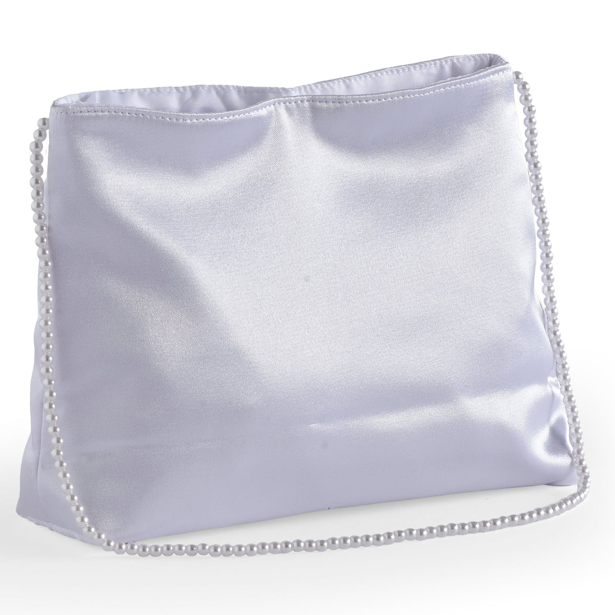 Back view of Girl's First Communion purse showing the smooth white satin finish and simple rectangular shape
