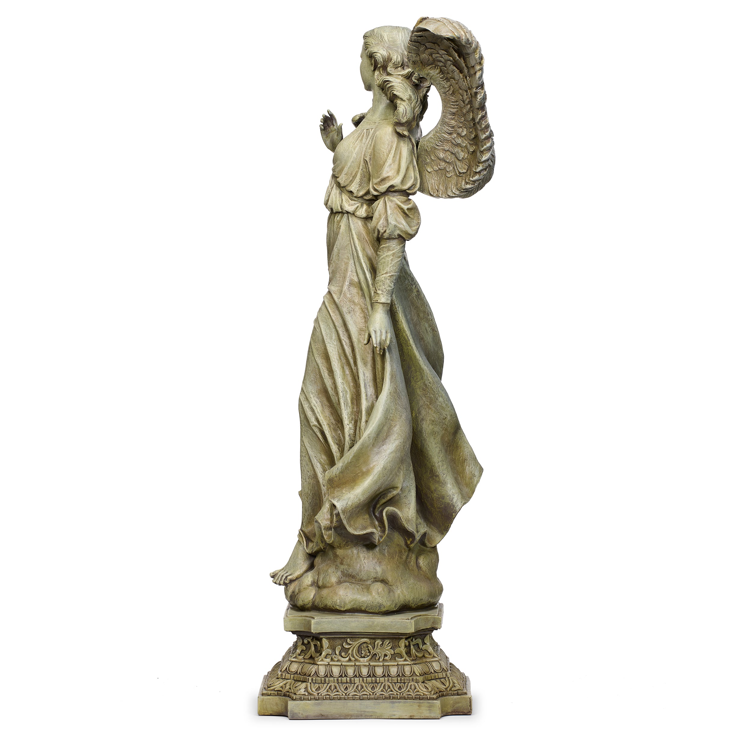 Statue of a woman with wings on a white background