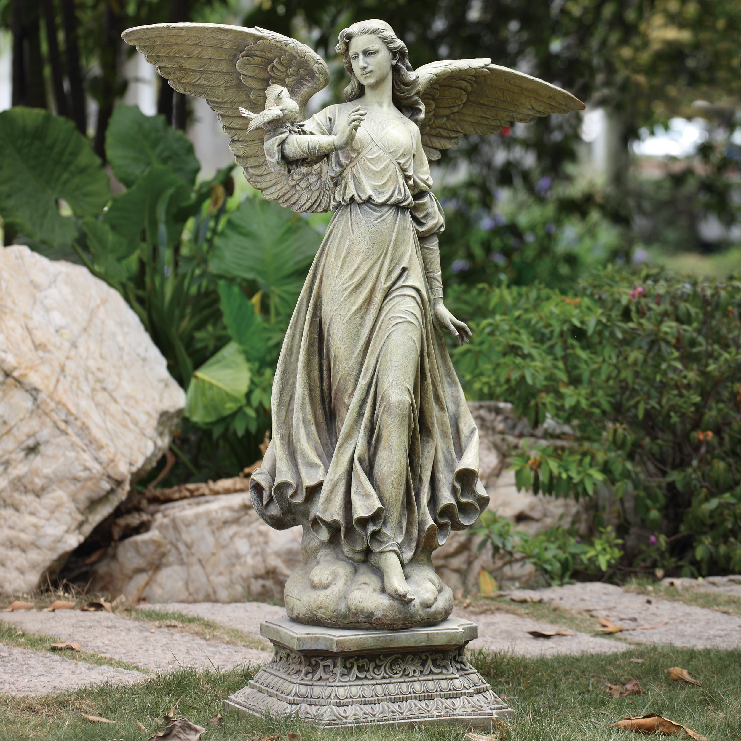 Joseph's Studio Angel on Pedestal Garden Statue