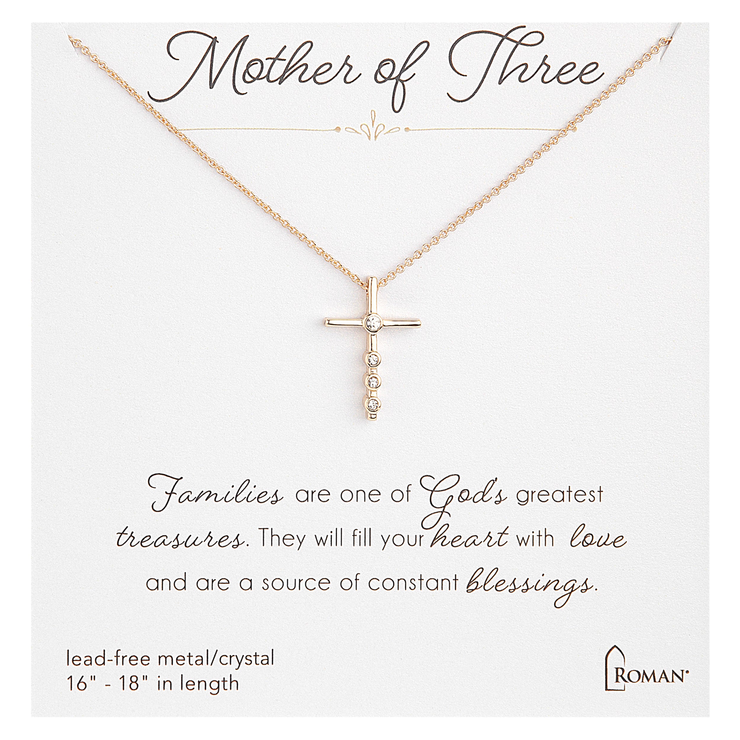 Mother's Gold Cross Pendent Necklace by Number of Children