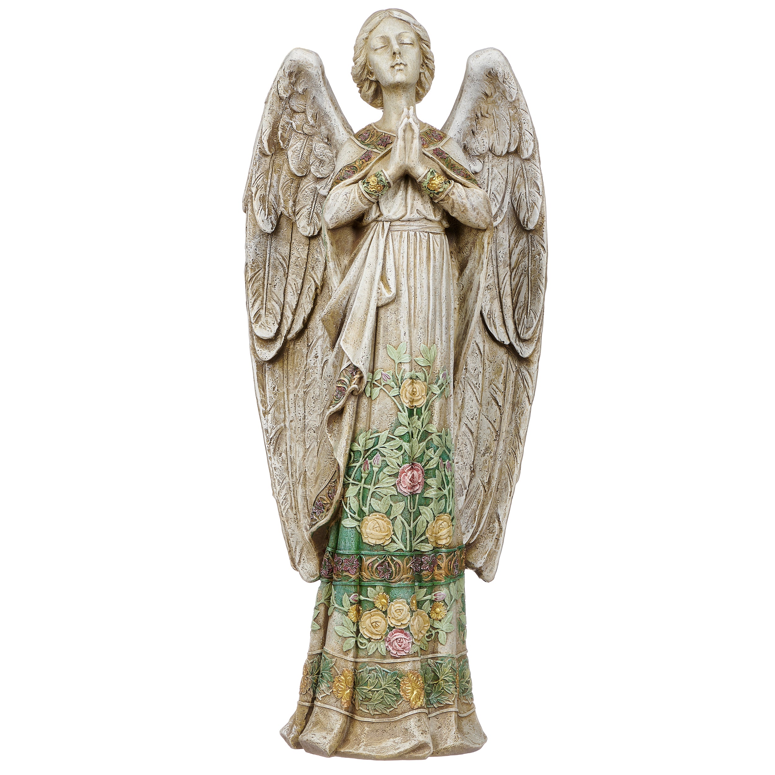 Joseph's Studio Praying Angel in Rose-Patterned Gown Garden Statue