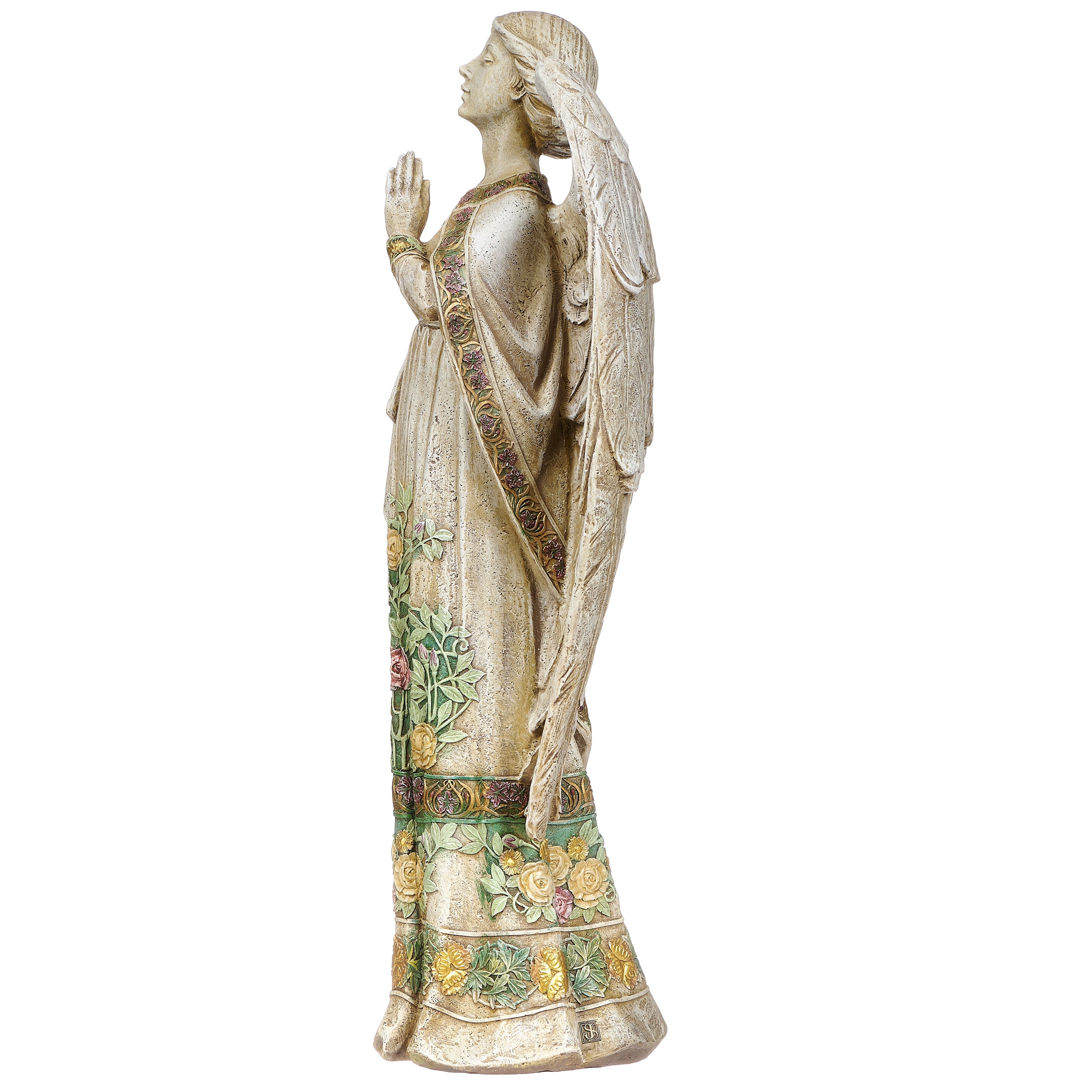 Joseph's Studio Praying Angel in Rose-Patterned Gown Garden Statue